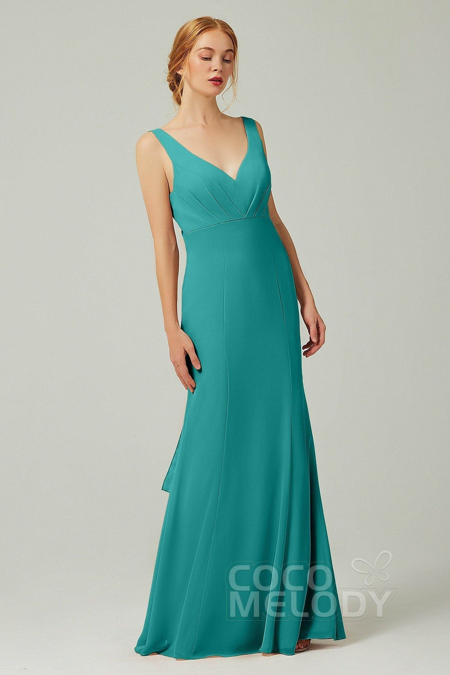 Sheath-Column Floor Length Chiffon Bridesmaid Dress CB0314 - COCOMELODY