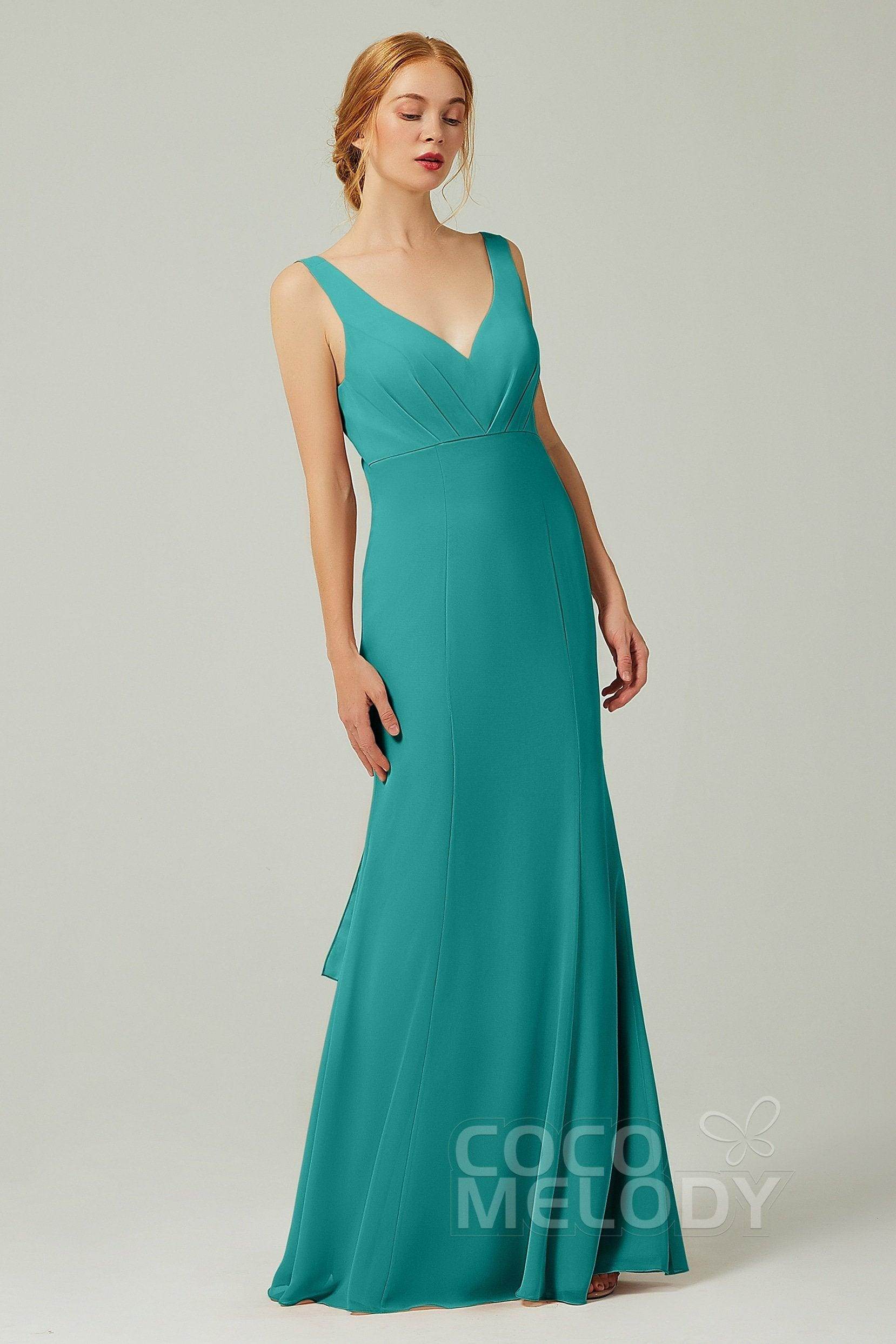 Sheath-Column Floor Length Chiffon Bridesmaid Dress CB0314 - COCOMELODY
