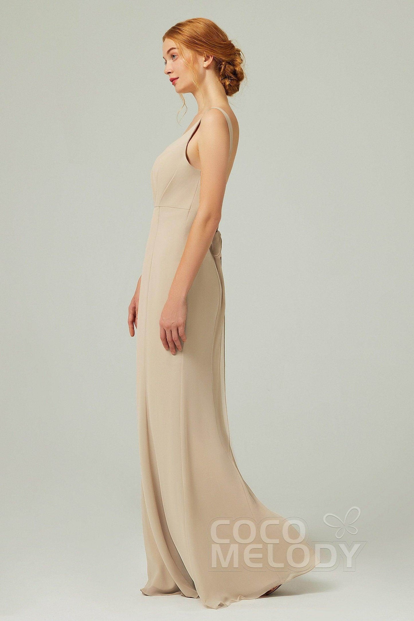 Sheath-Column Floor Length Chiffon Bridesmaid Dress CB0314 - COCOMELODY