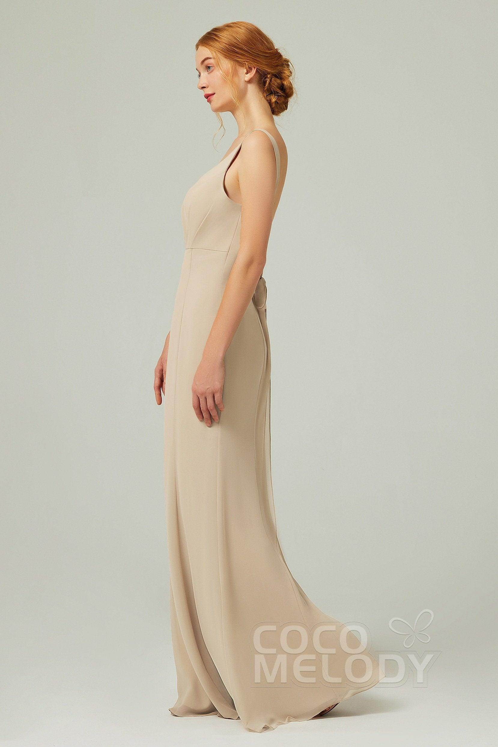 Sheath-Column Floor Length Chiffon Bridesmaid Dress CB0314 - COCOMELODY