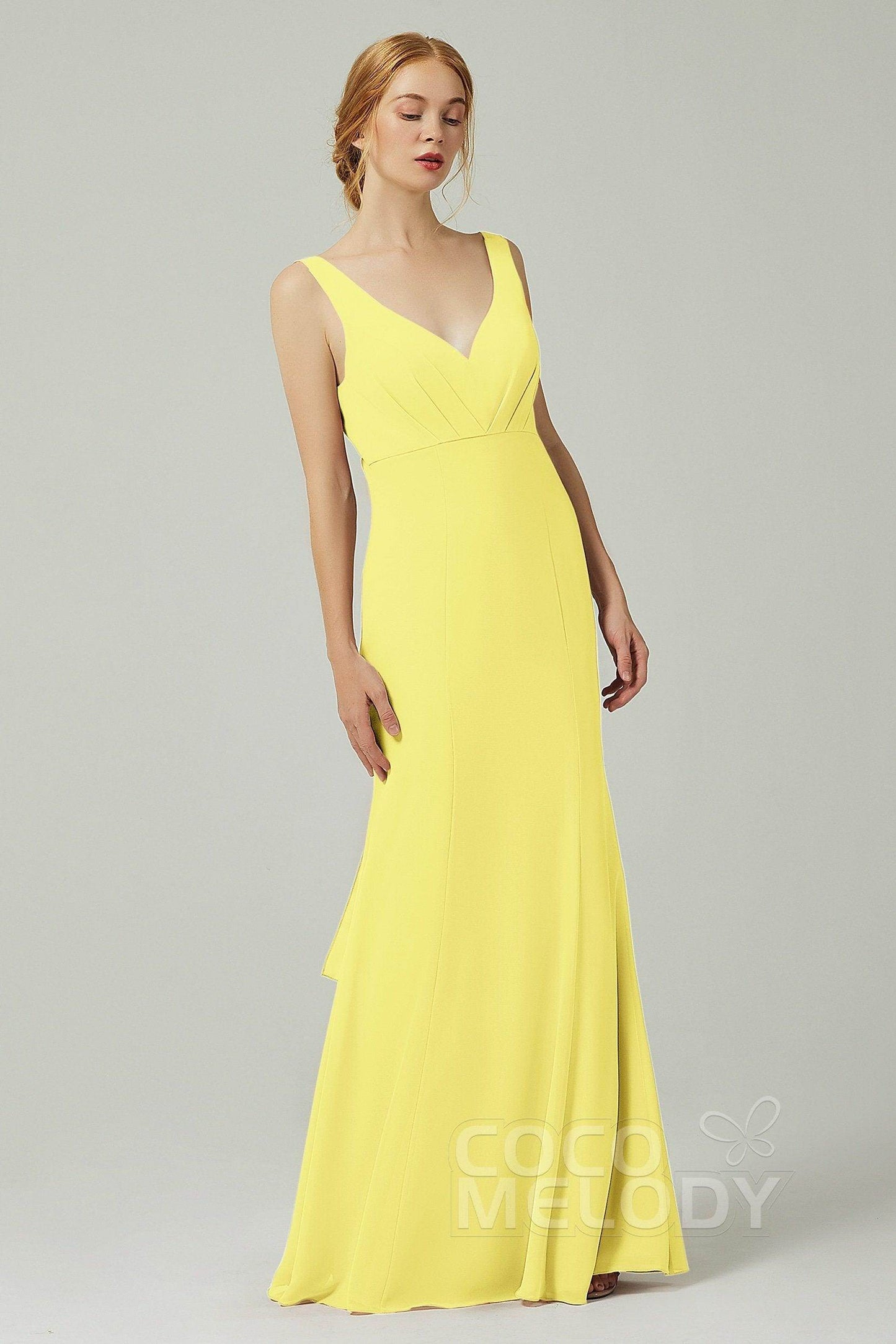 Sheath-Column Floor Length Chiffon Bridesmaid Dress CB0314 - COCOMELODY