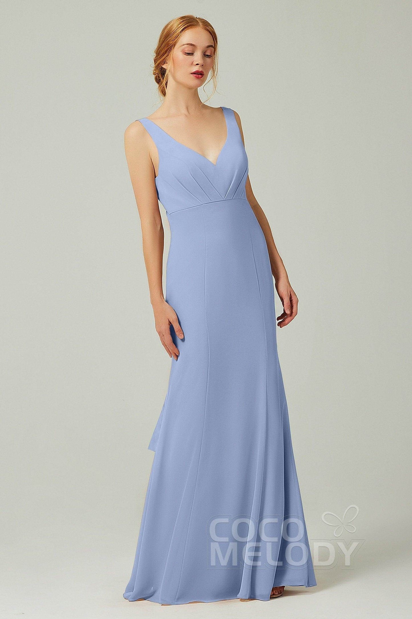 Sheath-Column Floor Length Chiffon Bridesmaid Dress CB0314 - COCOMELODY