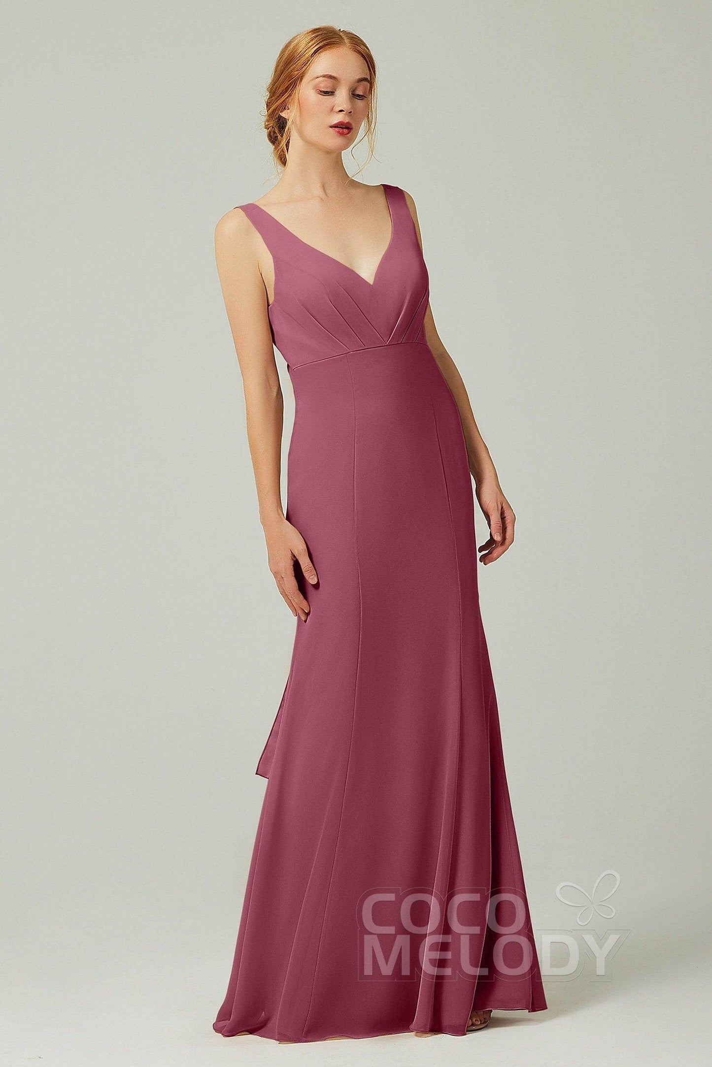 Sheath-Column Floor Length Chiffon Bridesmaid Dress CB0314 - COCOMELODY