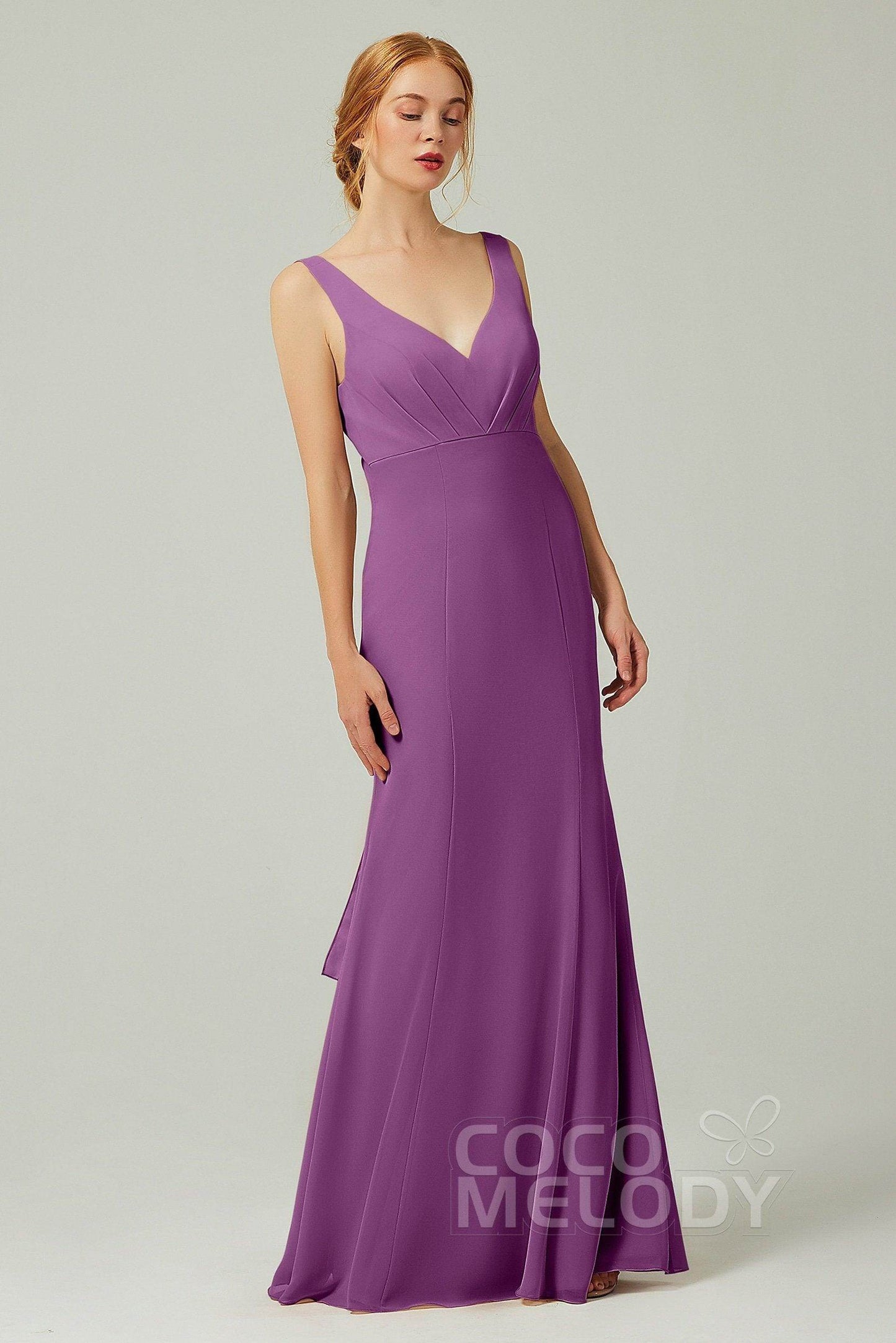 Sheath-Column Floor Length Chiffon Bridesmaid Dress CB0314 - COCOMELODY