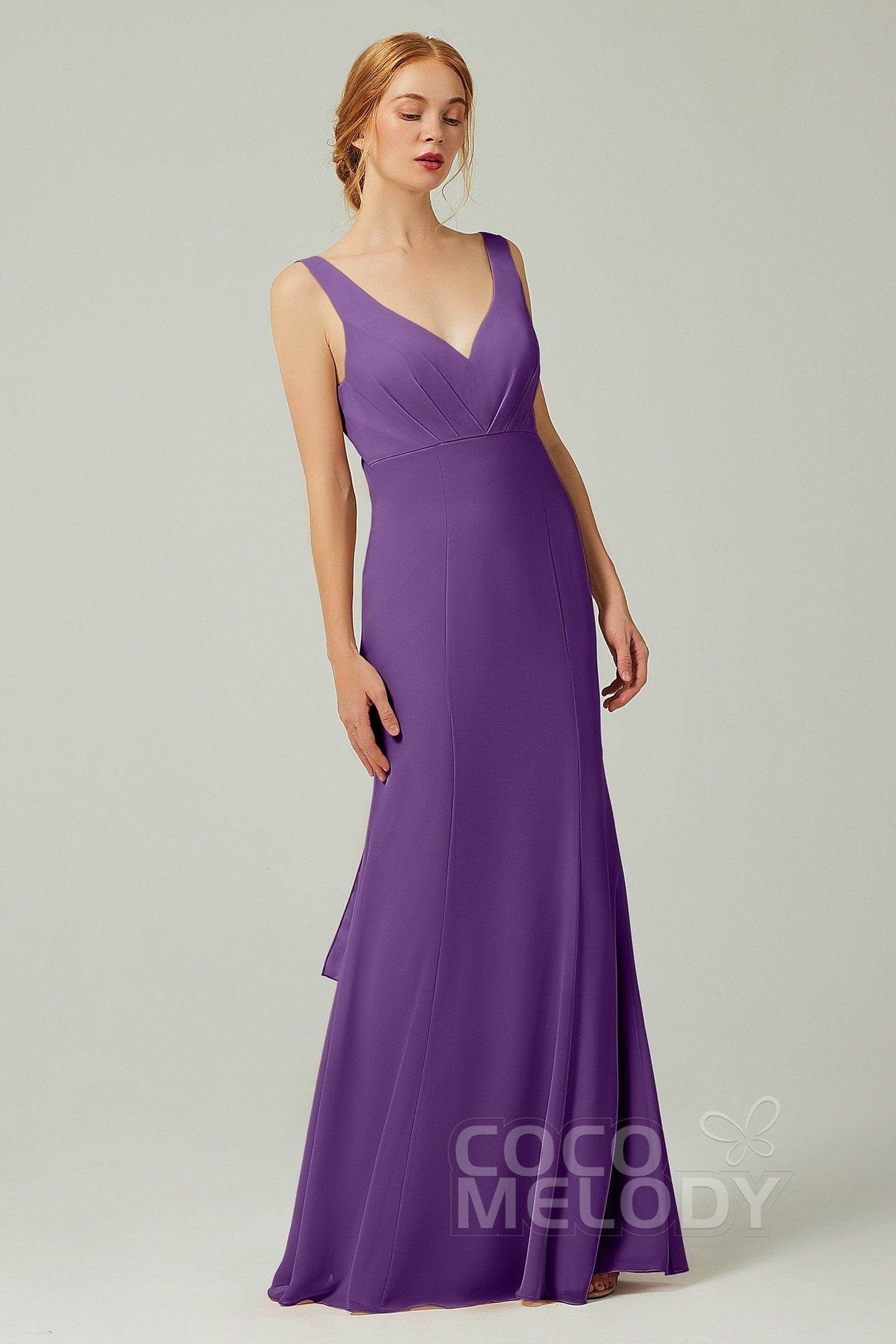 Sheath-Column Floor Length Chiffon Bridesmaid Dress CB0314 - COCOMELODY