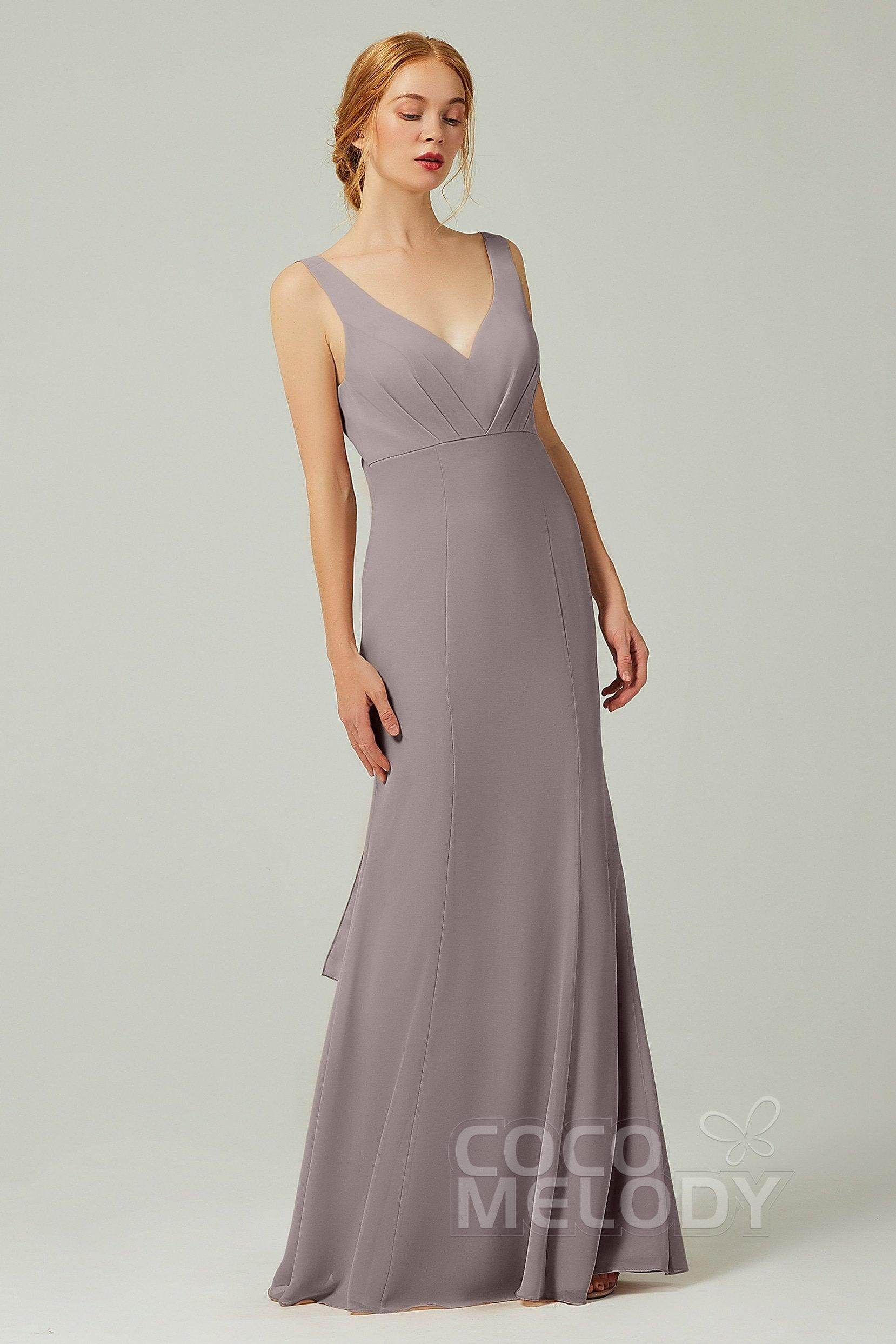 Sheath-Column Floor Length Chiffon Bridesmaid Dress CB0314 - COCOMELODY