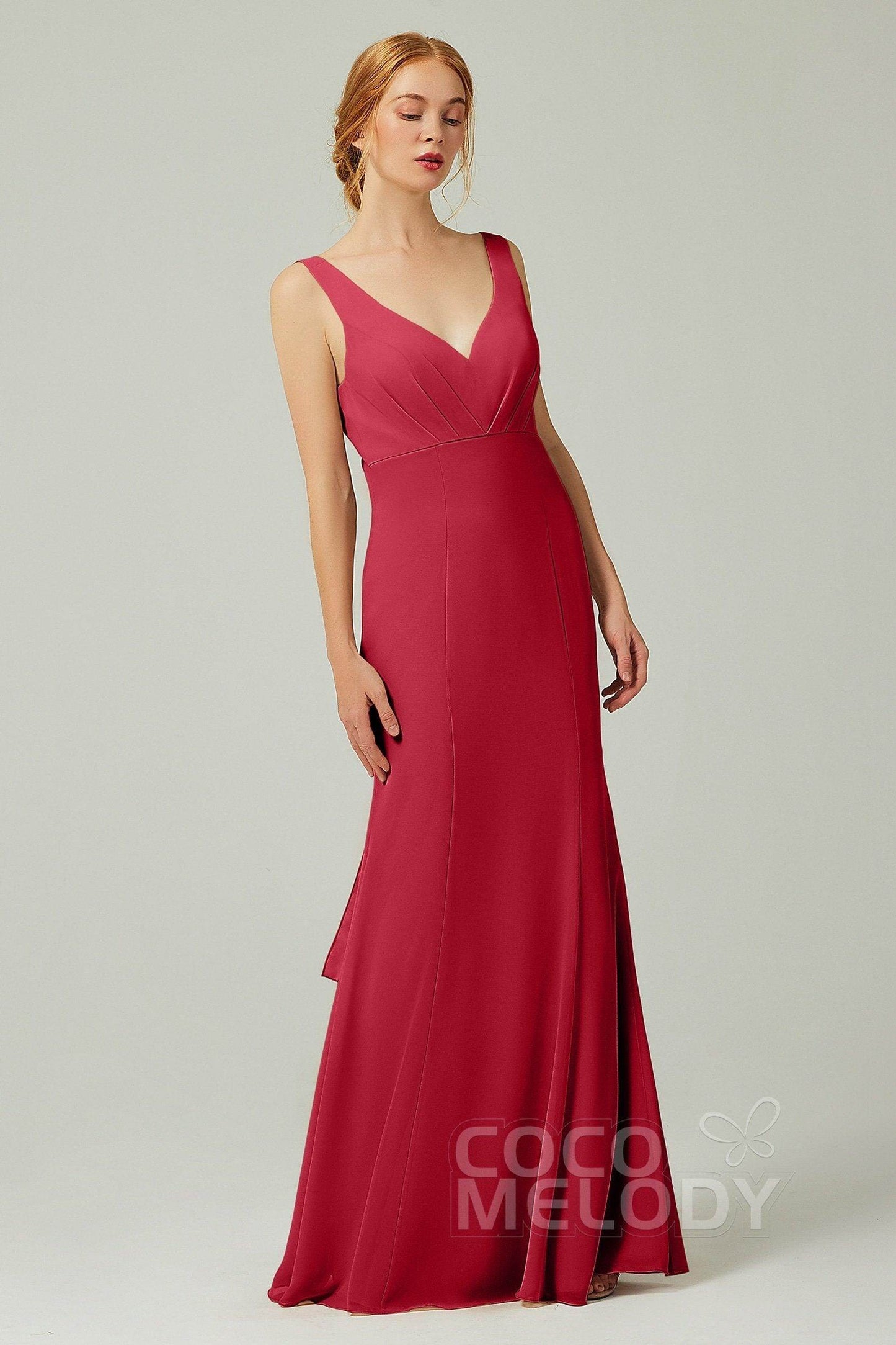 Sheath-Column Floor Length Chiffon Bridesmaid Dress CB0314 - COCOMELODY