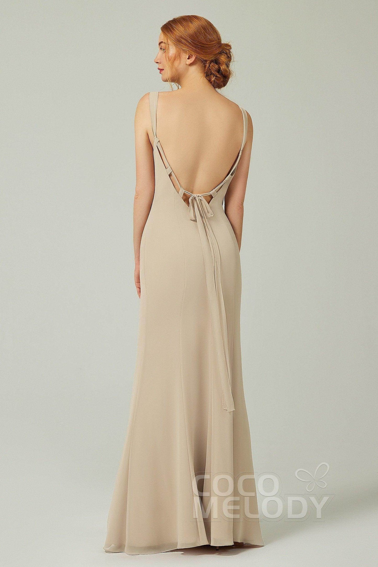 Sheath-Column Floor Length Chiffon Bridesmaid Dress CB0314 - COCOMELODY