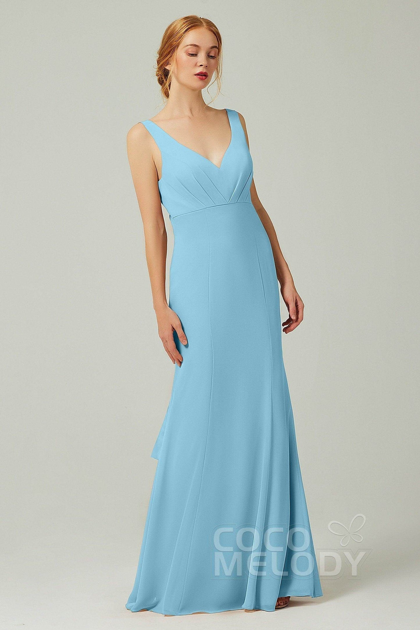 Sheath-Column Floor Length Chiffon Bridesmaid Dress CB0314 - COCOMELODY