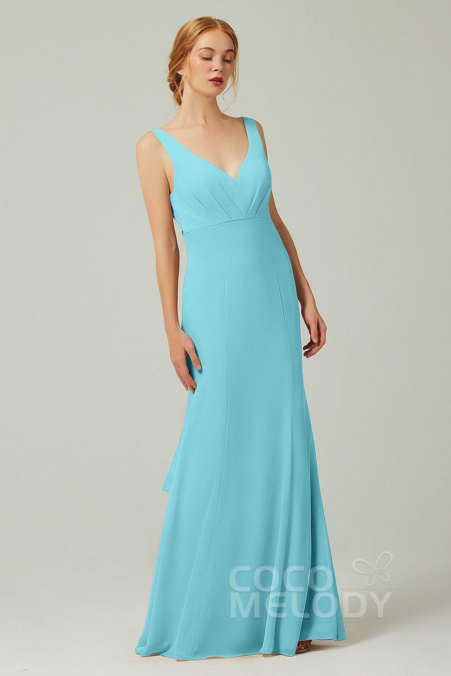 Sheath-Column Floor Length Chiffon Bridesmaid Dress CB0314 - COCOMELODY