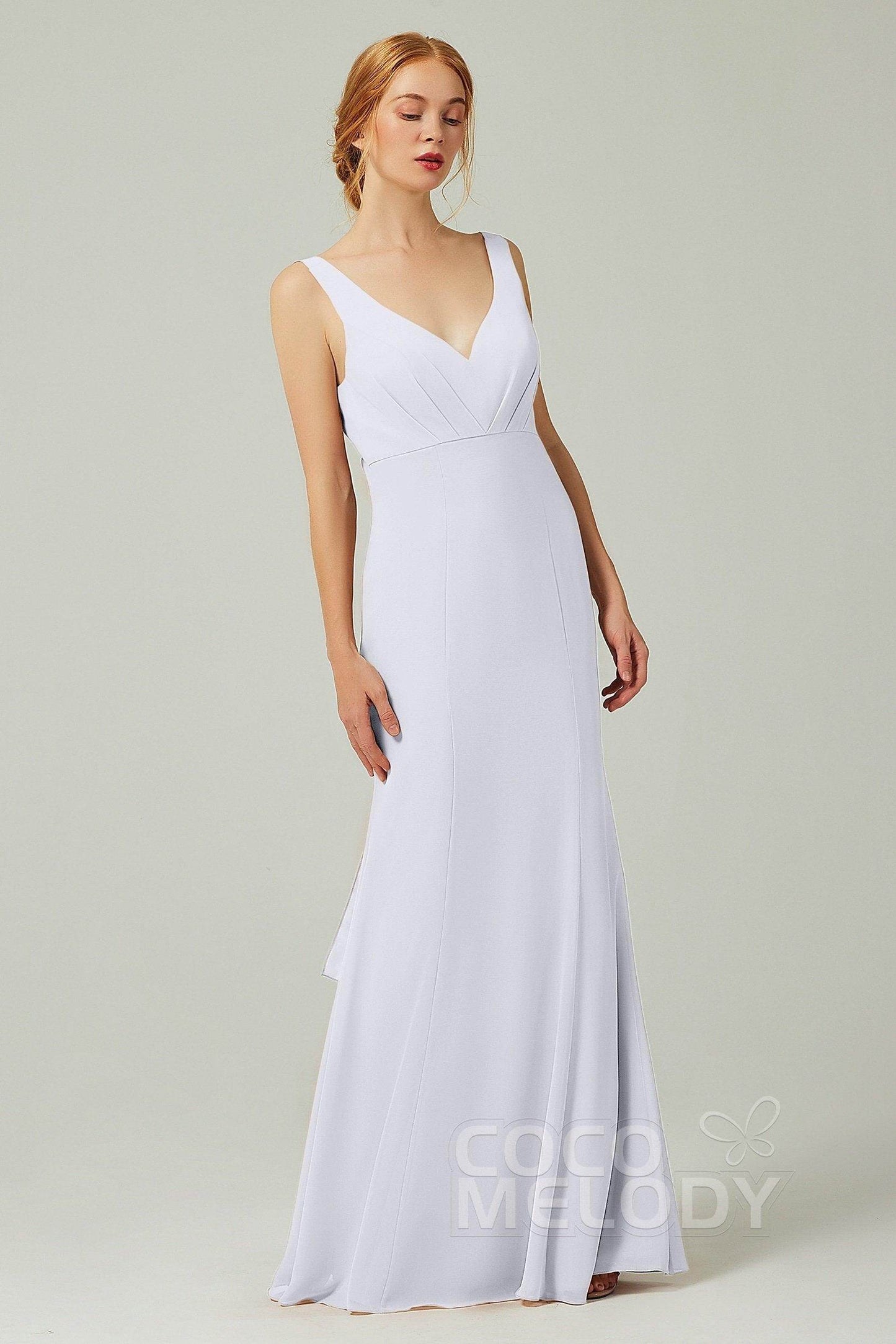 Sheath-Column Floor Length Chiffon Bridesmaid Dress CB0314 - COCOMELODY