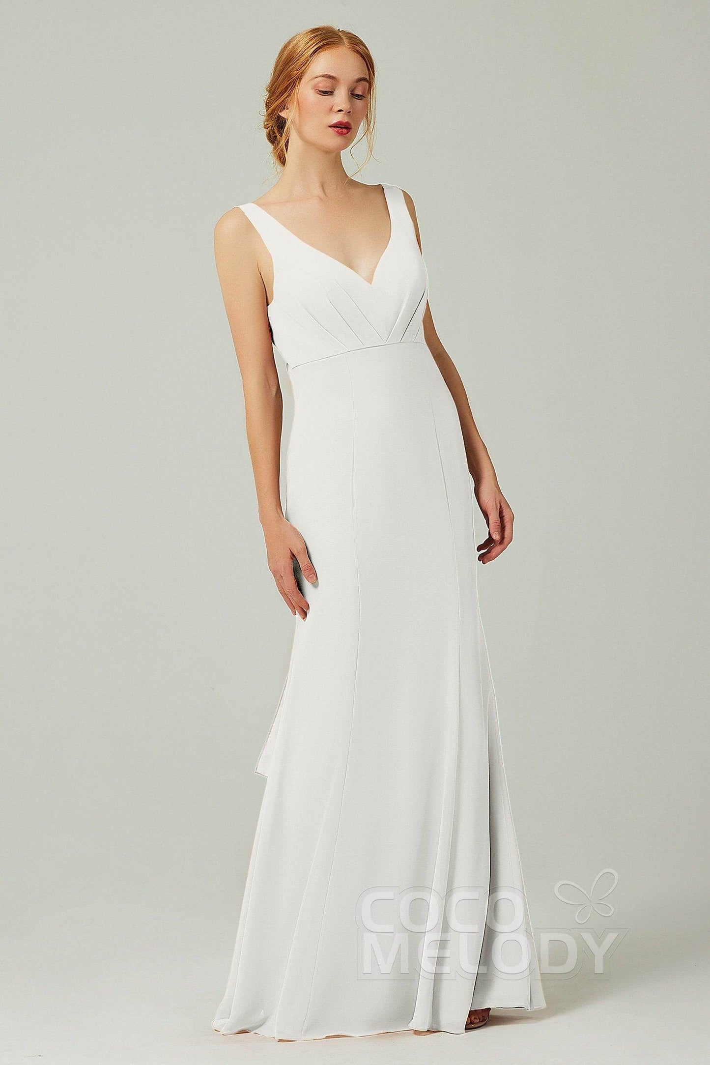 Sheath-Column Floor Length Chiffon Bridesmaid Dress CB0314 - COCOMELODY