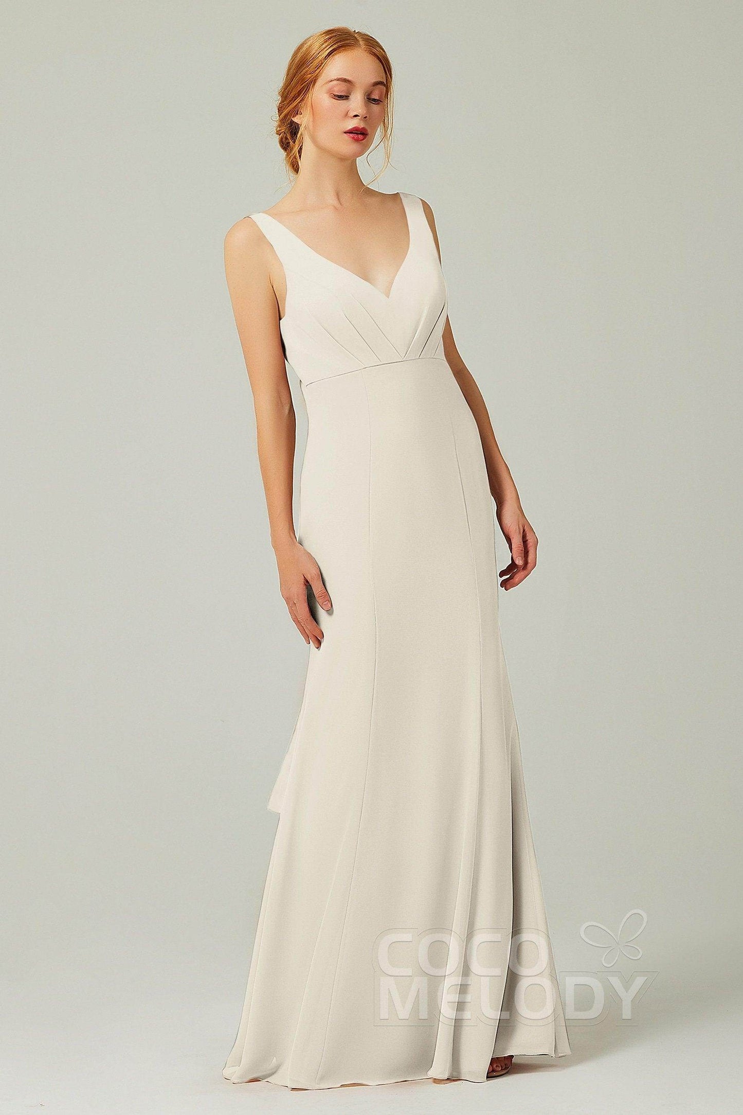 Sheath-Column Floor Length Chiffon Bridesmaid Dress CB0314 - COCOMELODY