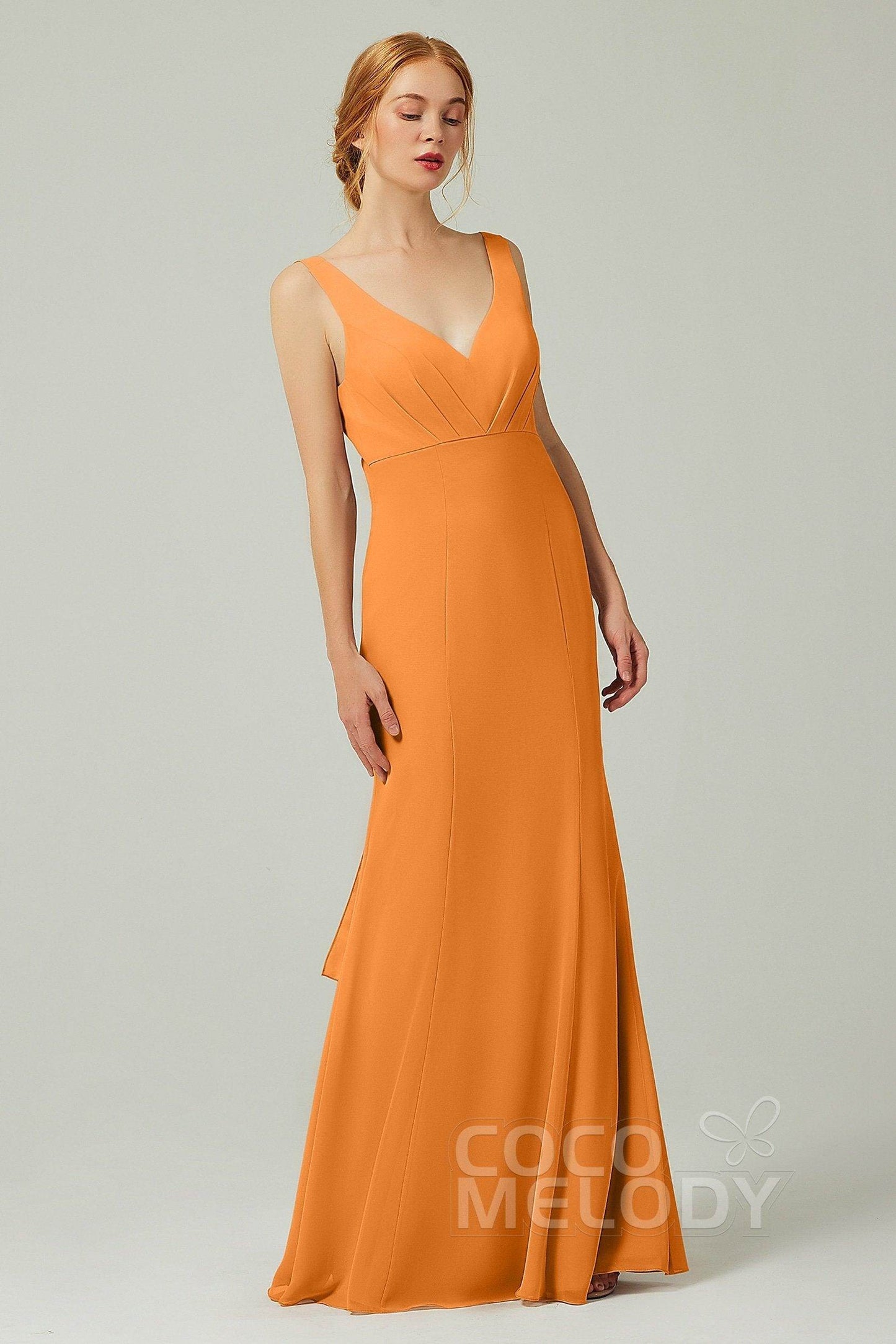Sheath-Column Floor Length Chiffon Bridesmaid Dress CB0314 - COCOMELODY