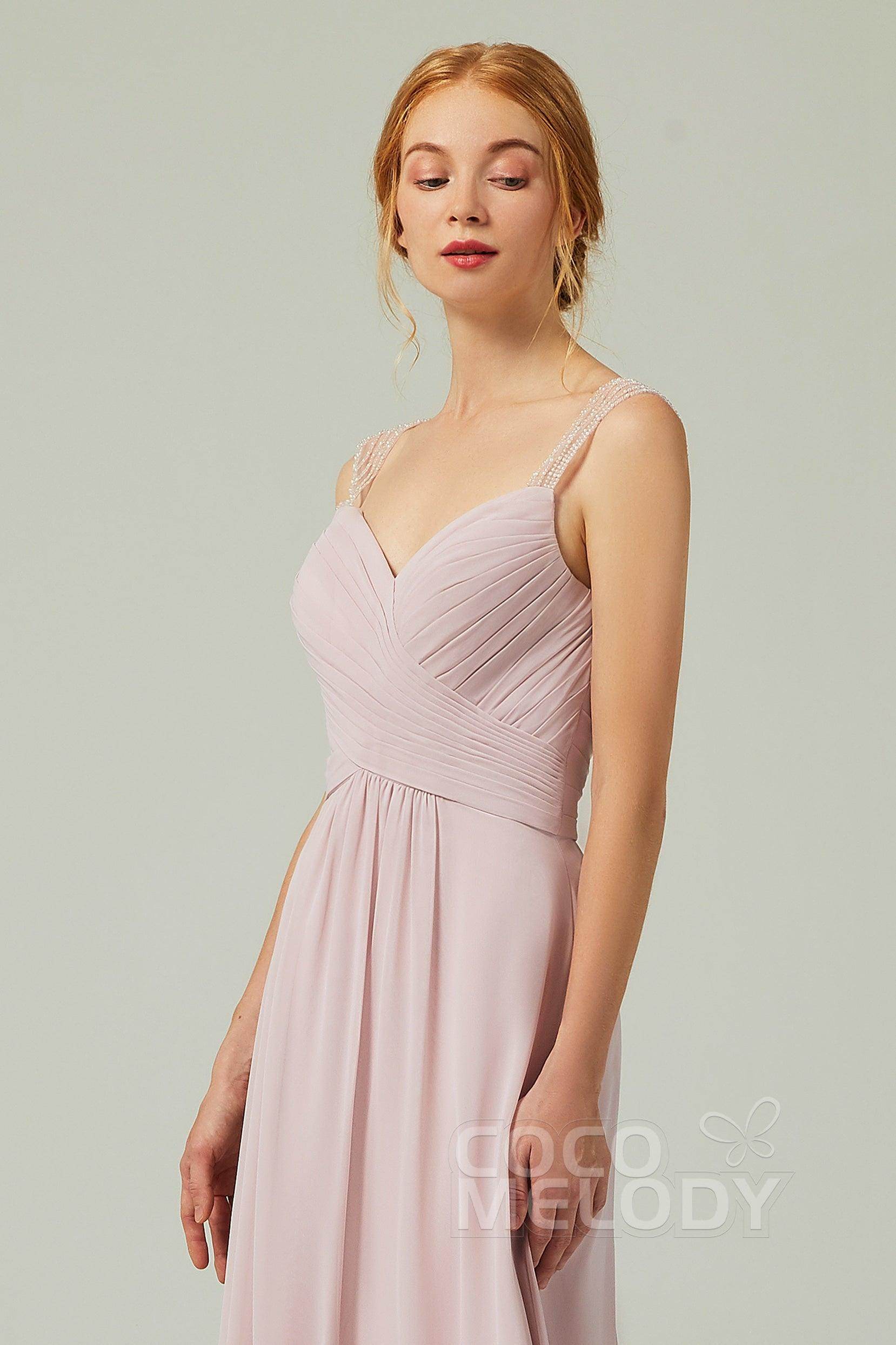 A-Line Floor Length Chiffon Bridesmaid Dress CB0316 - COCOMELODY
