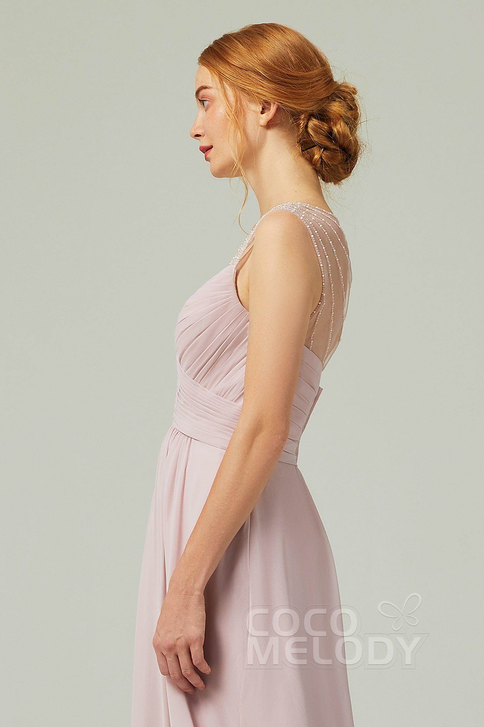 A-Line Floor Length Chiffon Bridesmaid Dress CB0316 - COCOMELODY