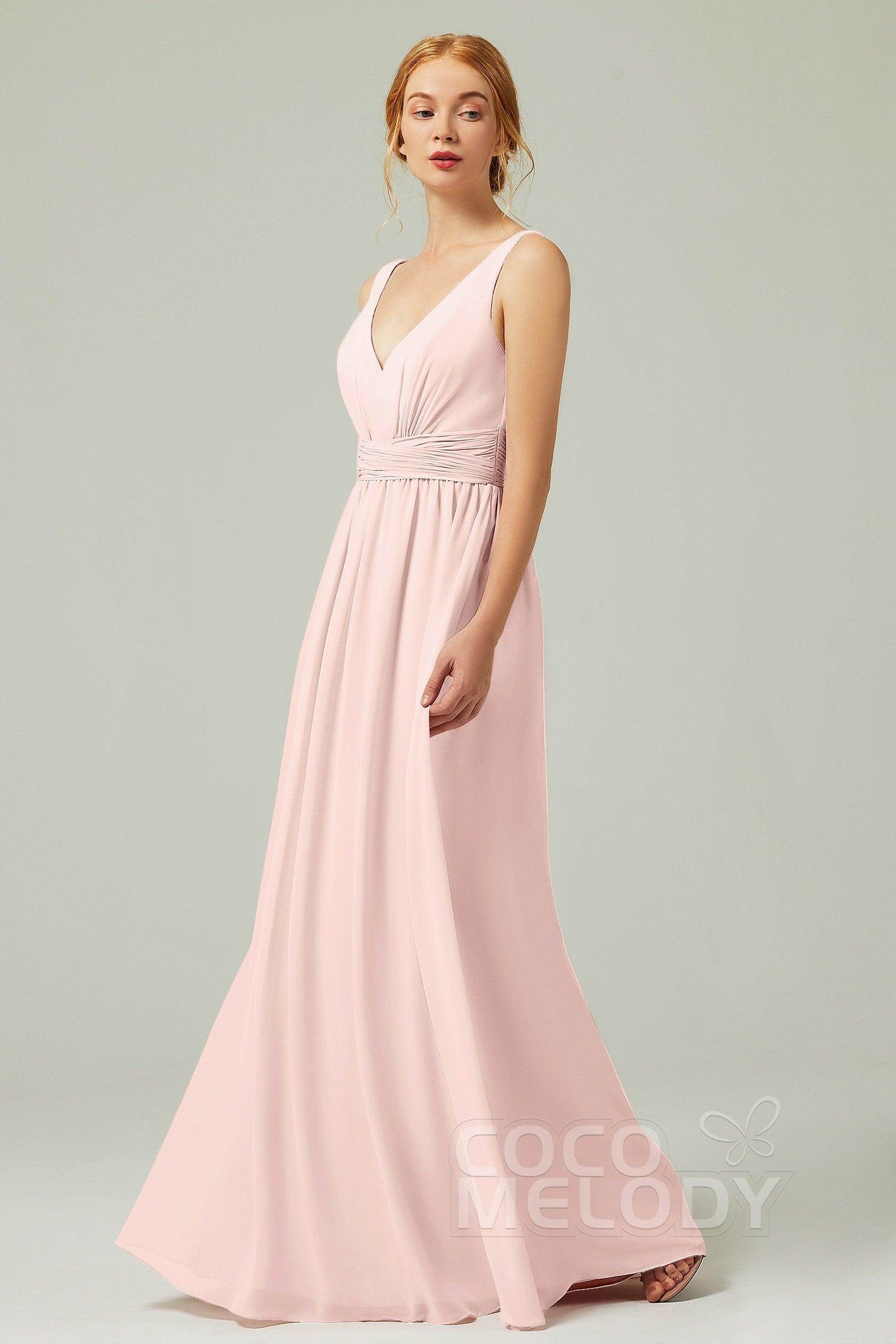 A-Line Floor Length Chiffon Bridesmaid Dress CB0318 - COCOMELODY