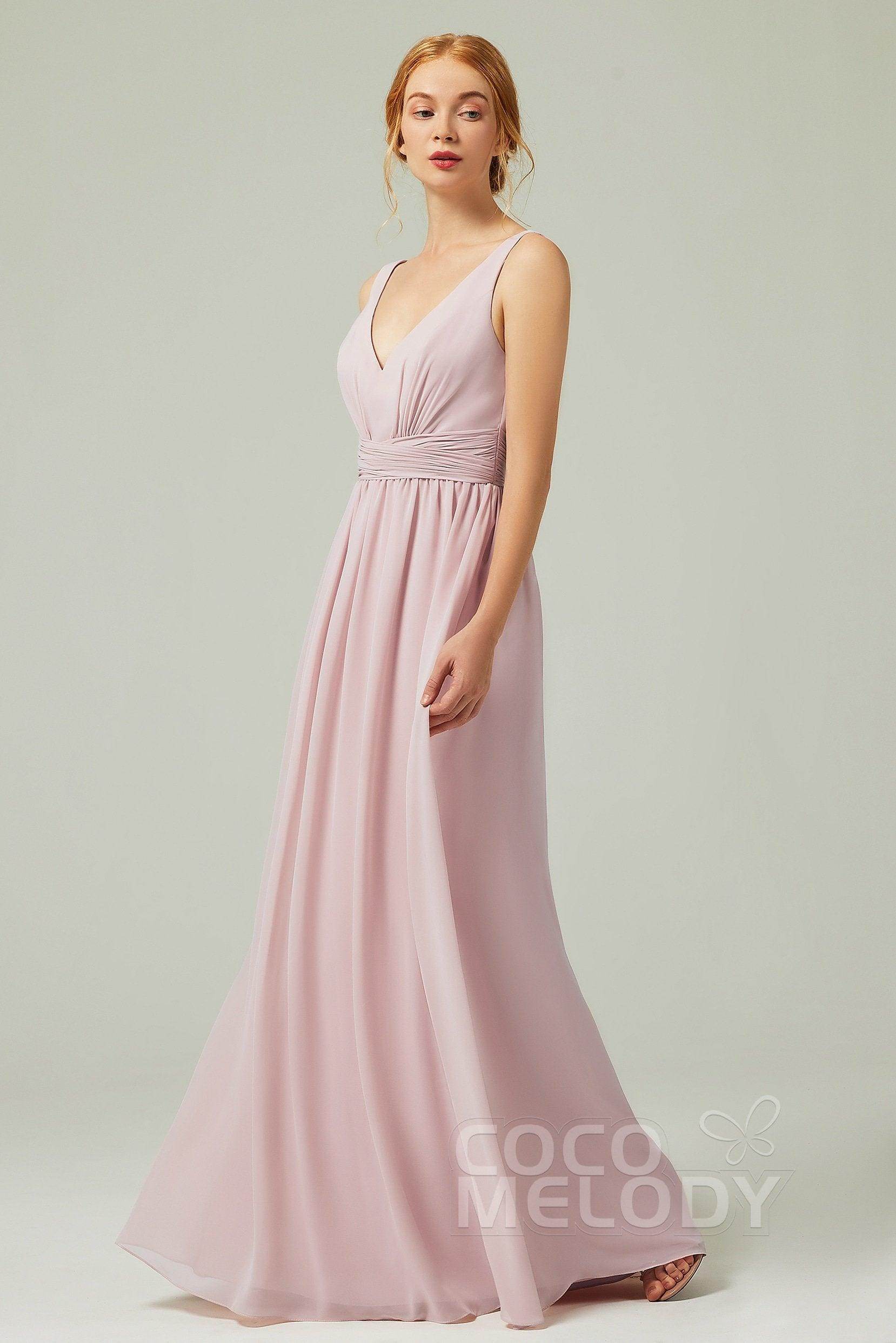 A-Line Floor Length Chiffon Bridesmaid Dress CB0318 - COCOMELODY