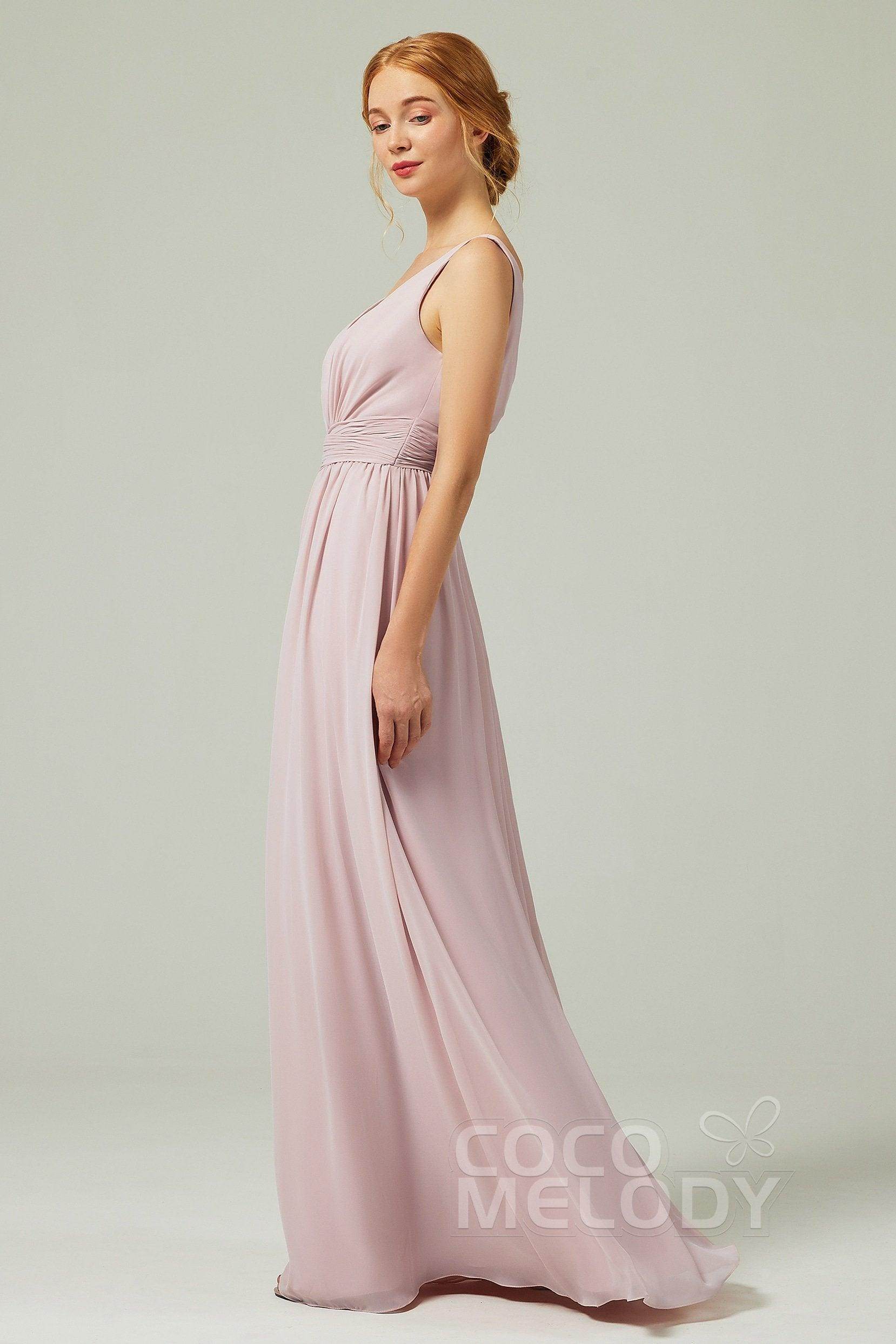 A-Line Floor Length Chiffon Bridesmaid Dress CB0318 - COCOMELODY