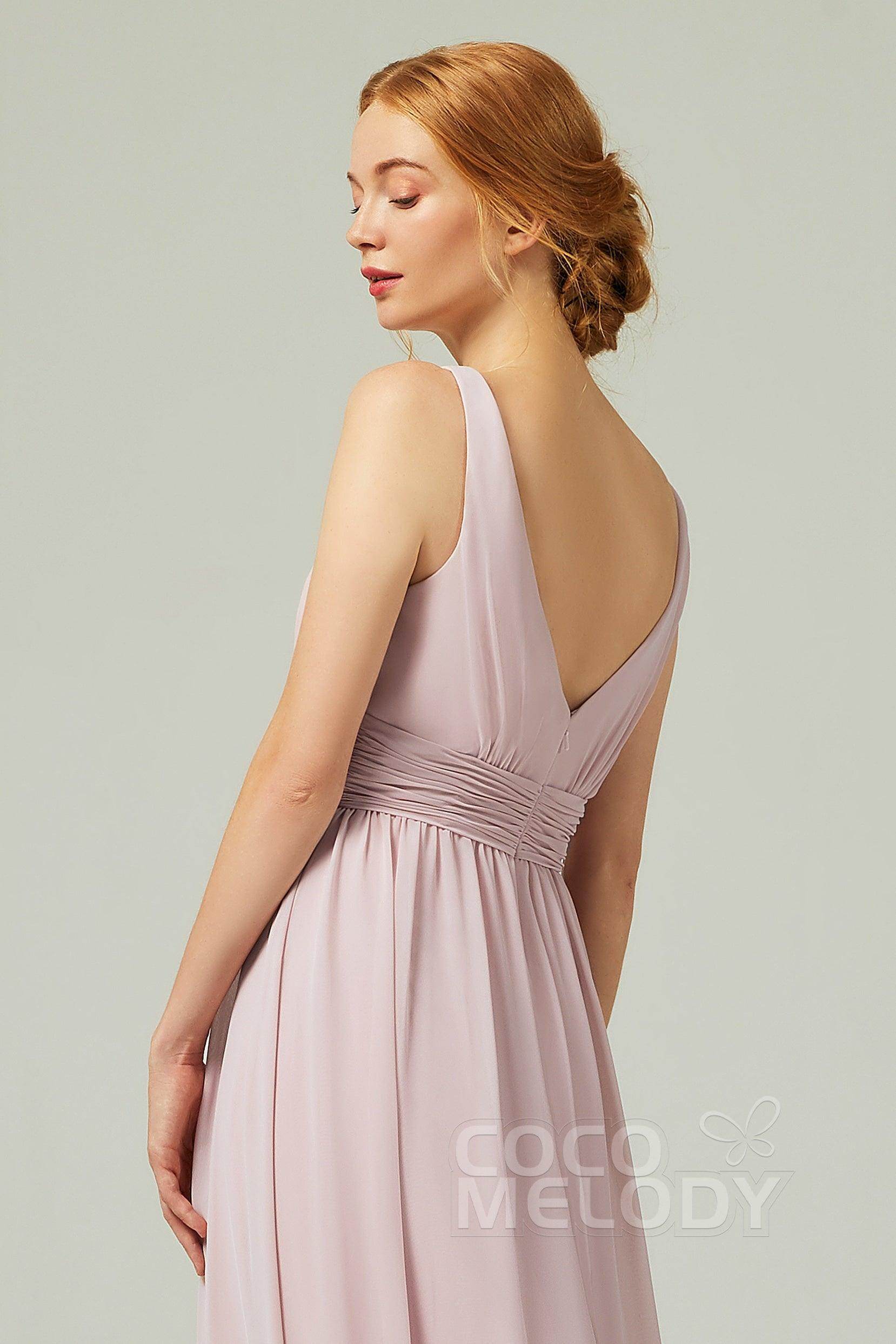 A-Line Floor Length Chiffon Bridesmaid Dress CB0318 - COCOMELODY