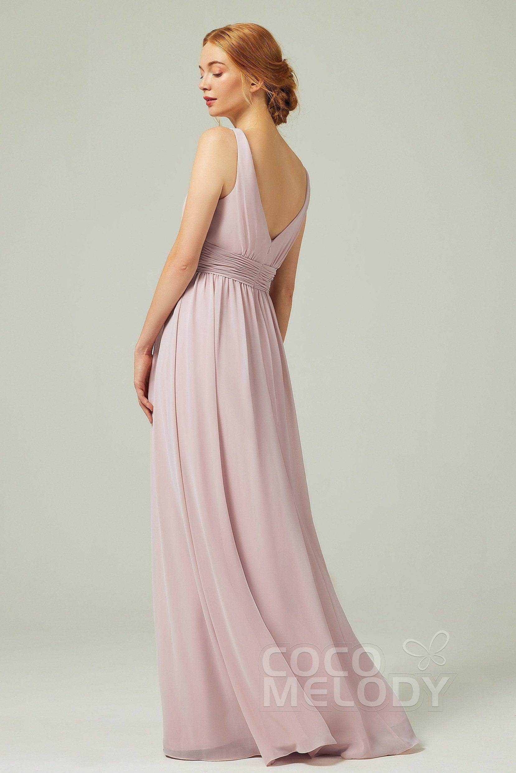 A-Line Floor Length Chiffon Bridesmaid Dress CB0318 - COCOMELODY