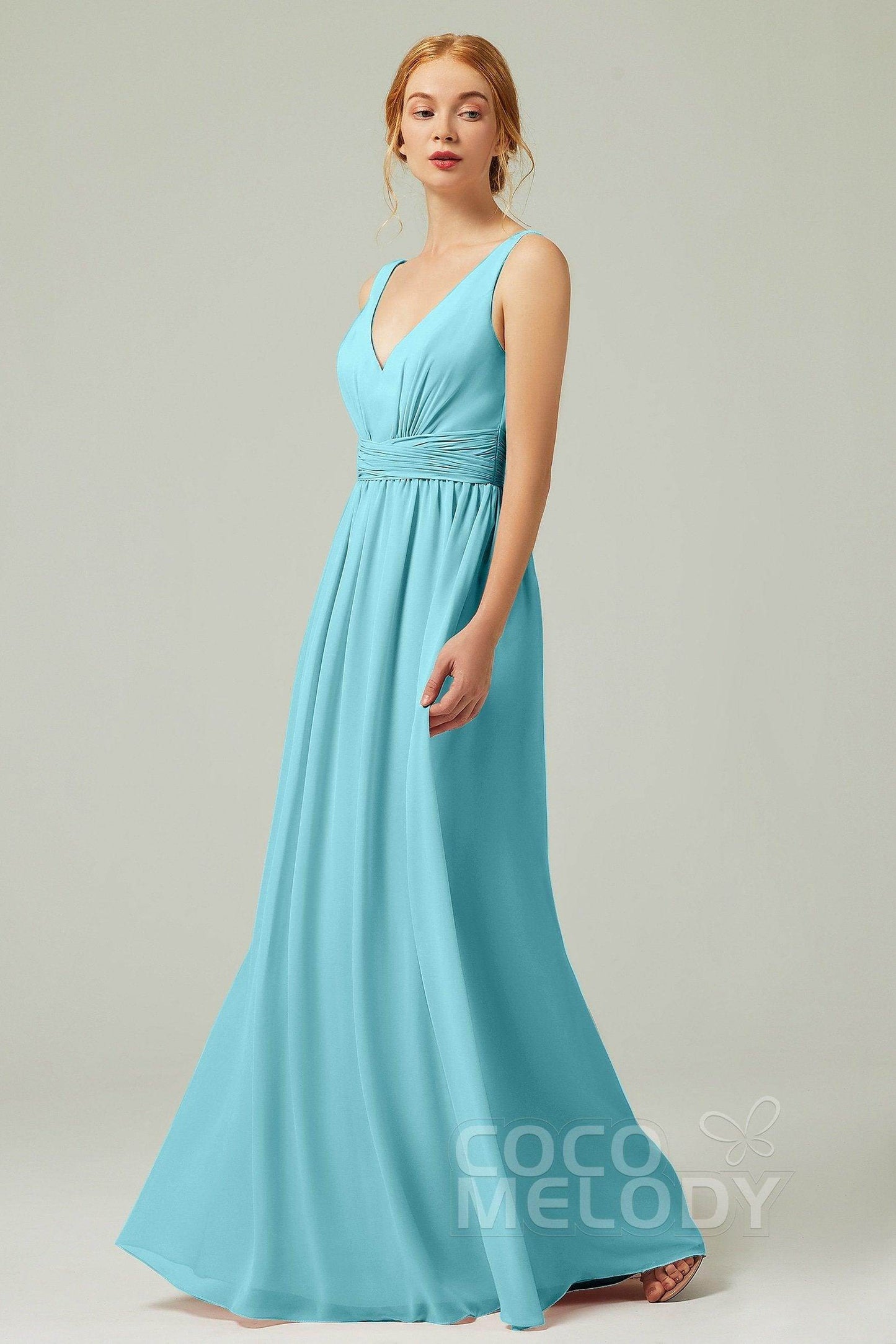 A-Line Floor Length Chiffon Bridesmaid Dress CB0318 - COCOMELODY