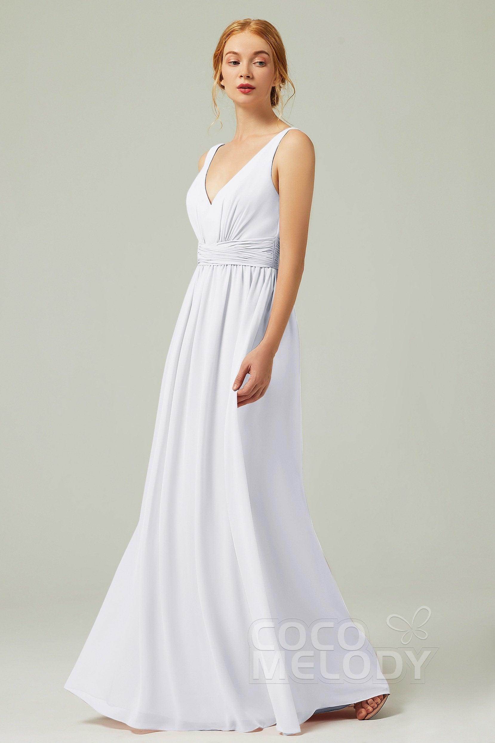 A-Line Floor Length Chiffon Bridesmaid Dress CB0318 - COCOMELODY
