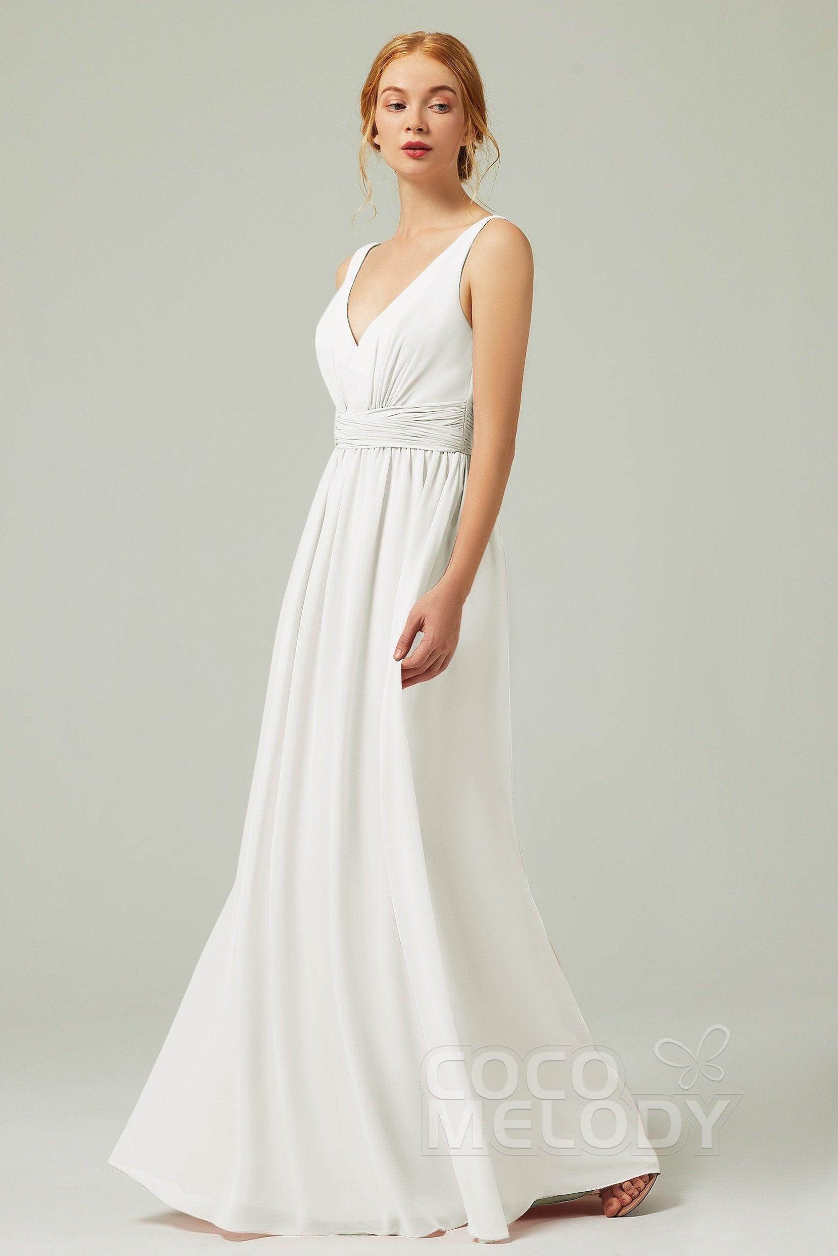 A-Line Floor Length Chiffon Bridesmaid Dress CB0318 - COCOMELODY