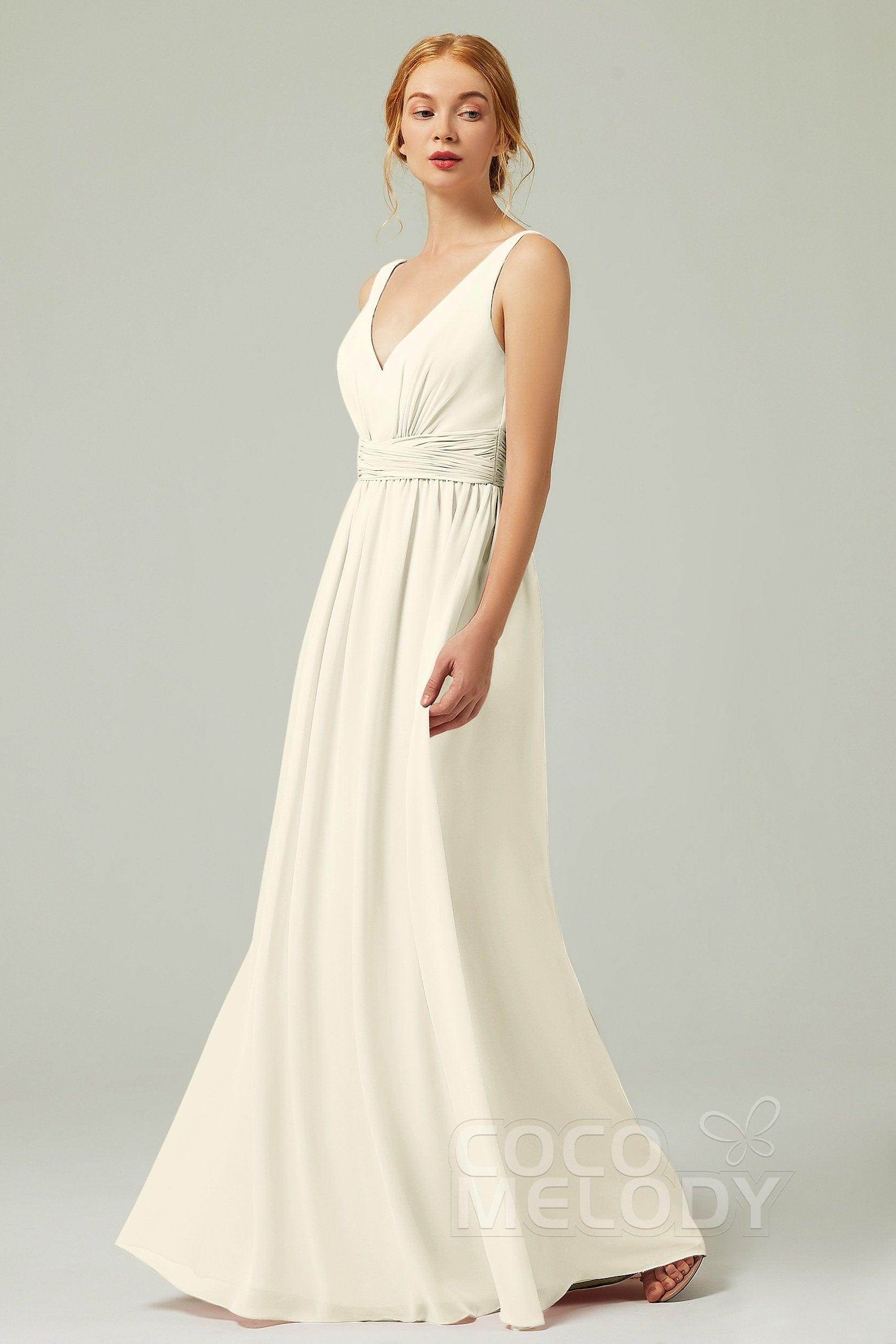 A-Line Floor Length Chiffon Bridesmaid Dress CB0318 - COCOMELODY