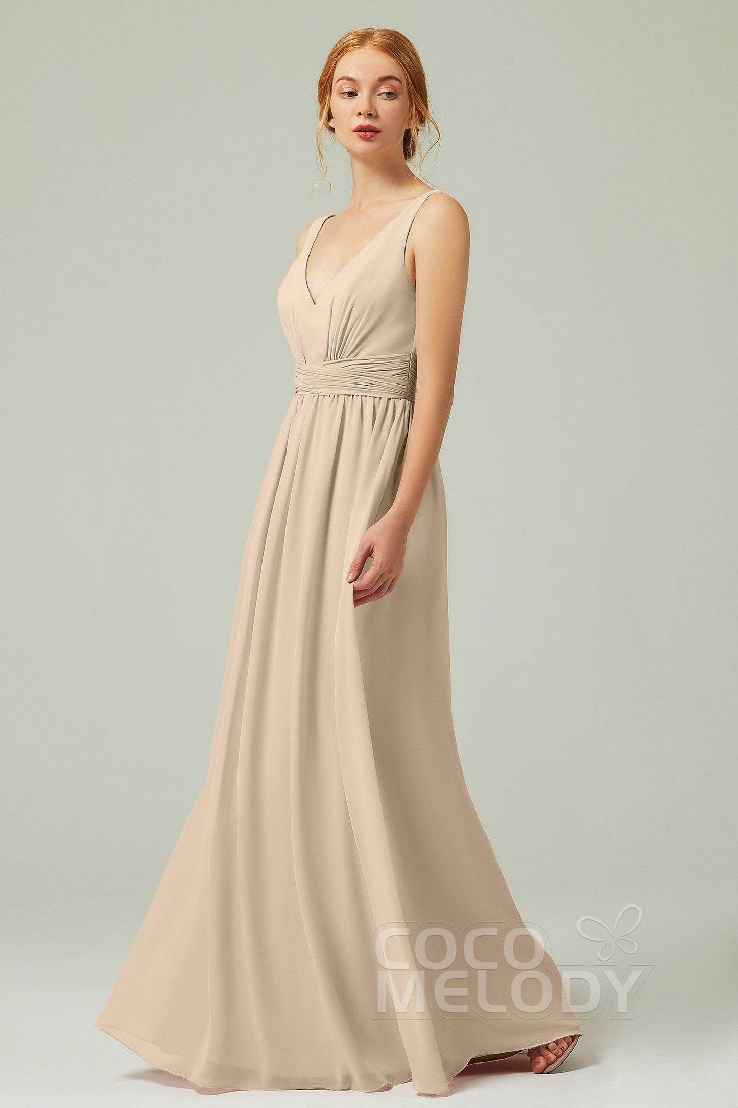 A-Line Floor Length Chiffon Bridesmaid Dress CB0318 - COCOMELODY