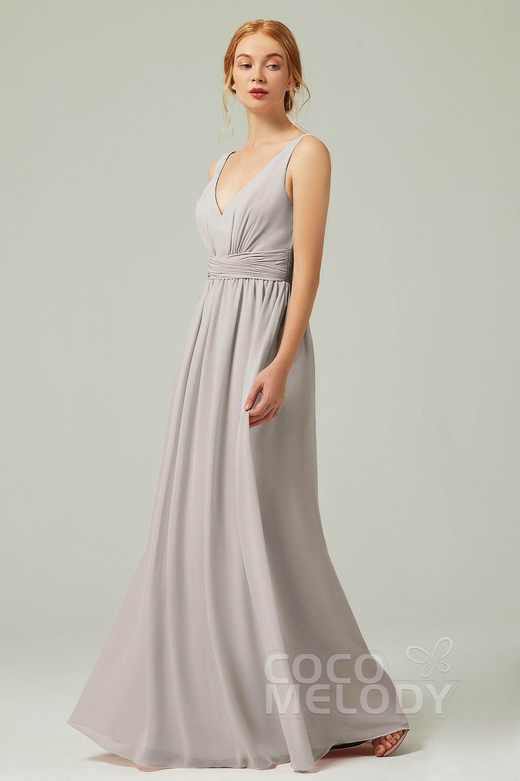 A-Line Floor Length Chiffon Bridesmaid Dress CB0318 - COCOMELODY