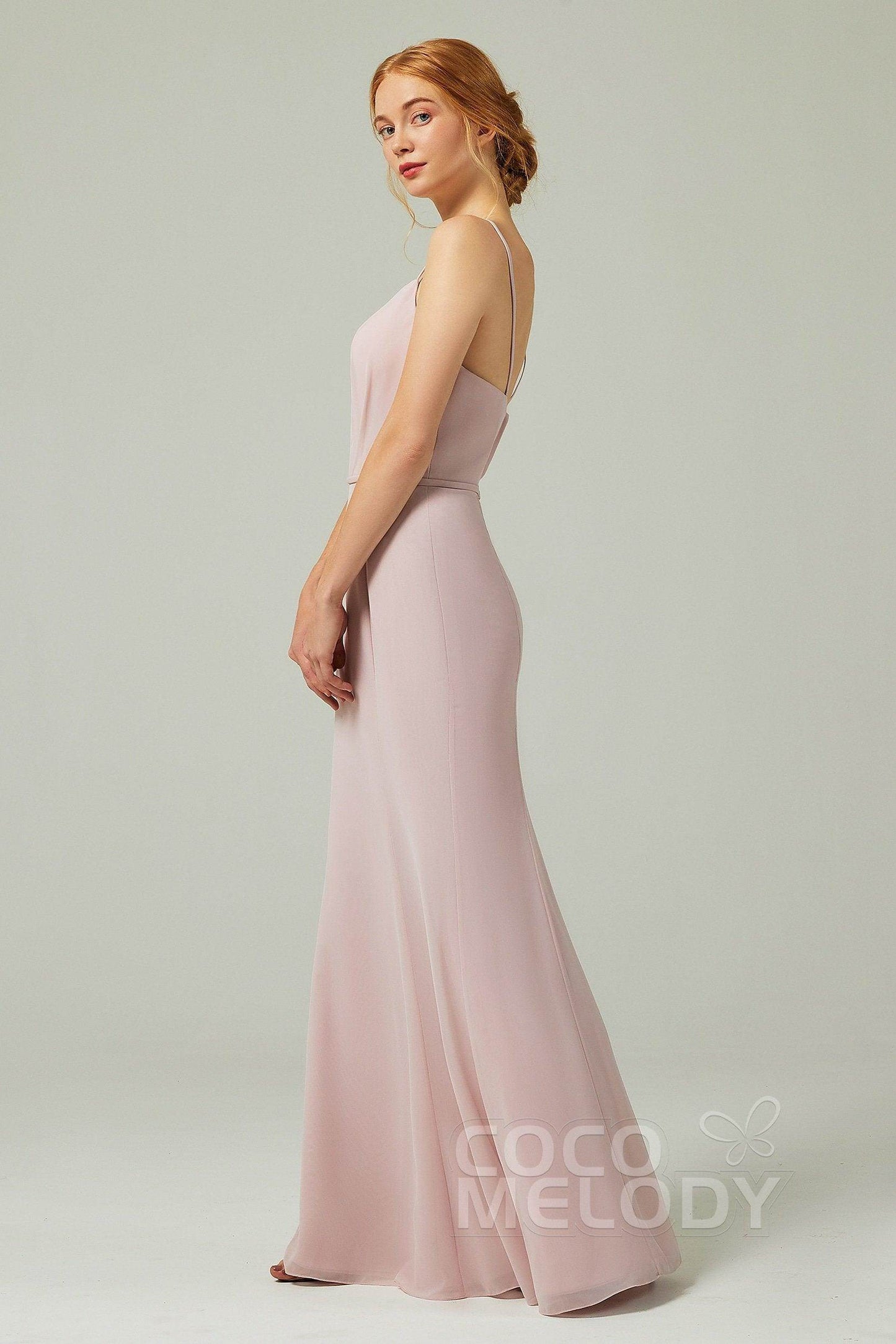 Trumpet-Mermaid Floor Length Chiffon Bridesmaid Dress CB0319 - COCOMELODY