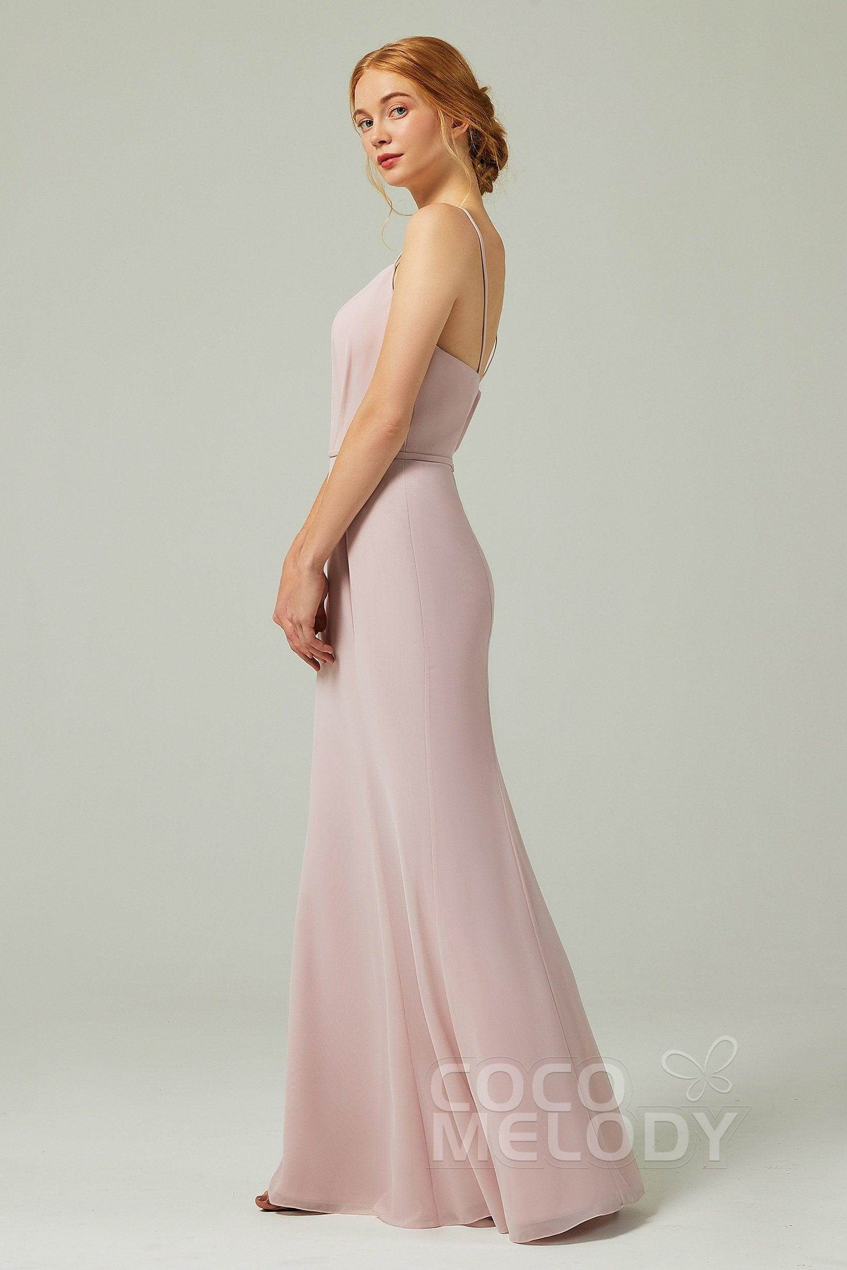 Trumpet-Mermaid Floor Length Chiffon Bridesmaid Dress CB0319 - COCOMELODY