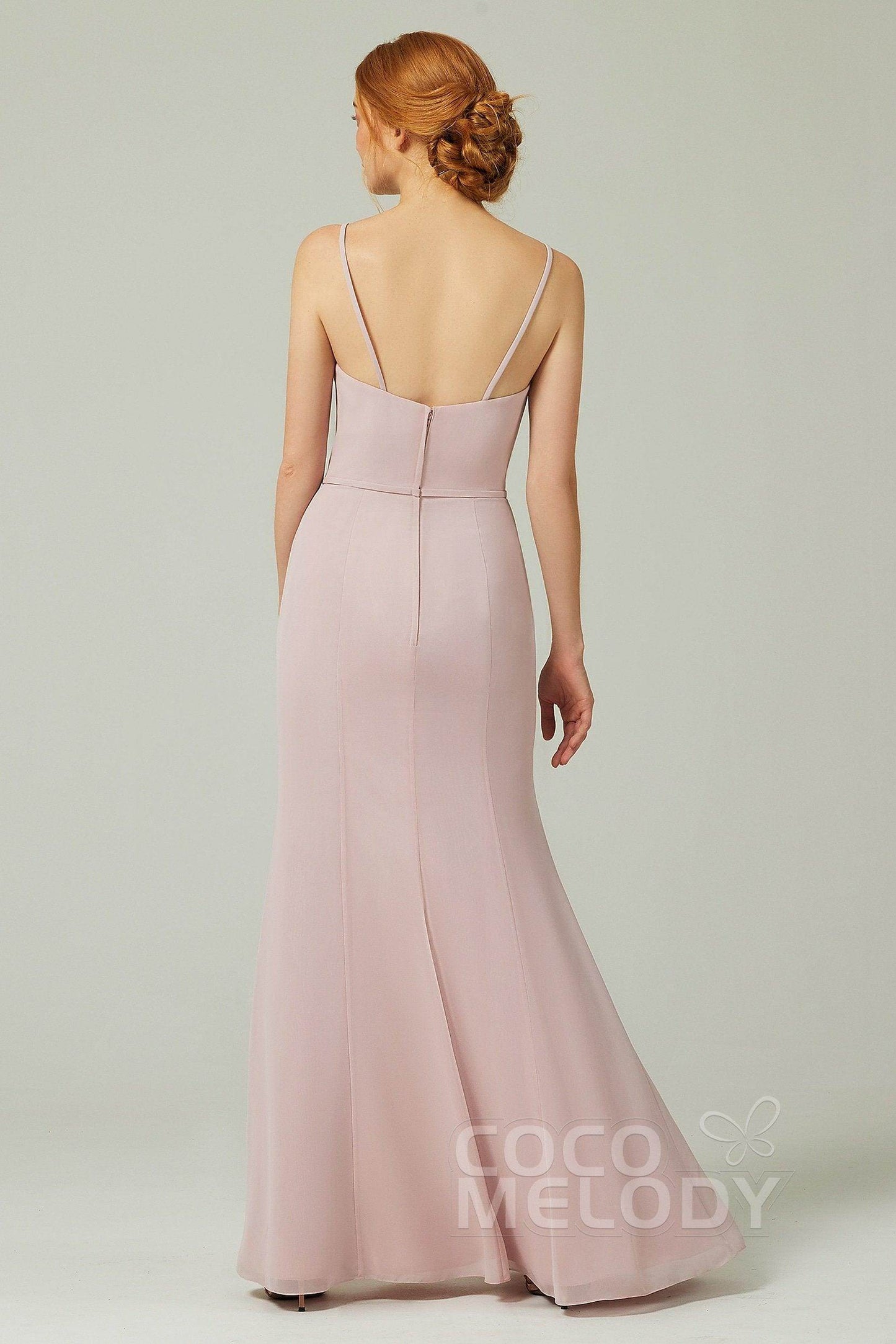 Trumpet-Mermaid Floor Length Chiffon Bridesmaid Dress CB0319 - COCOMELODY
