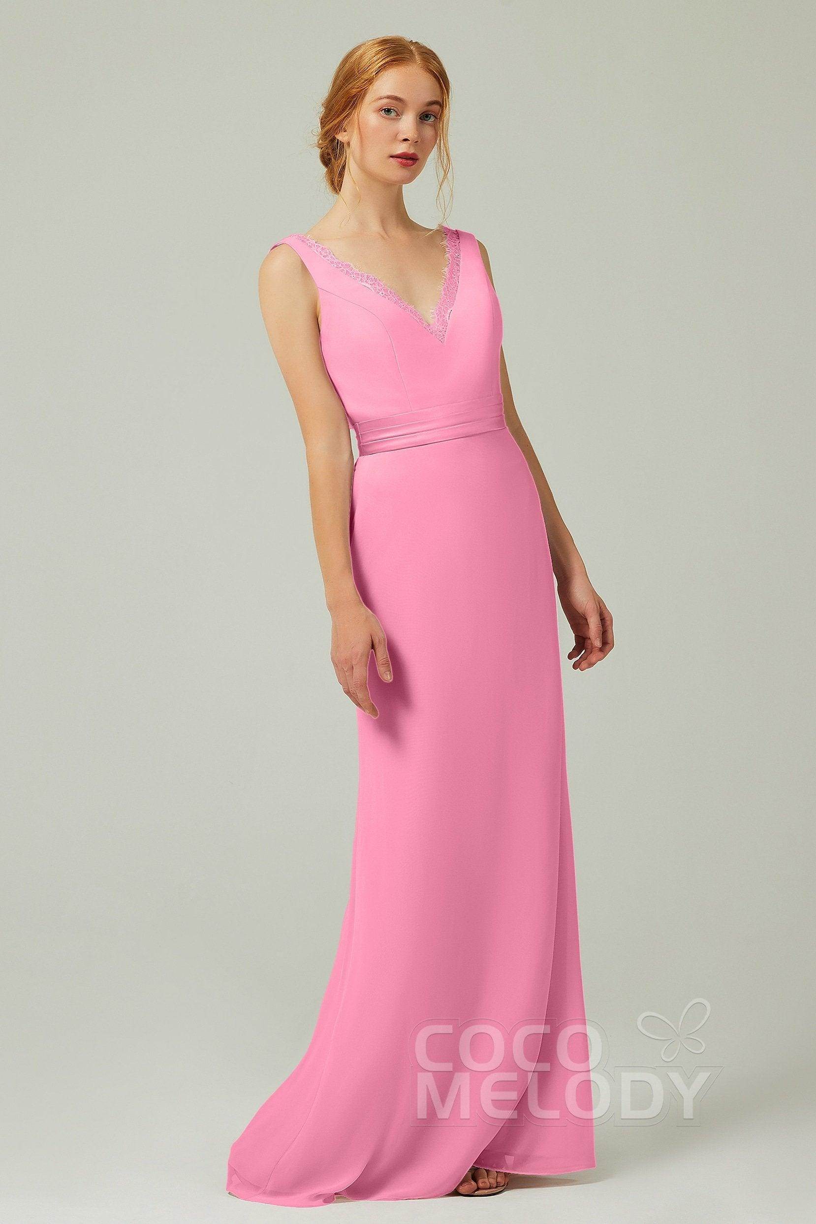 Sheath-Column Floor Length Chiffon Bridesmaid Dress CB0320 - COCOMELODY