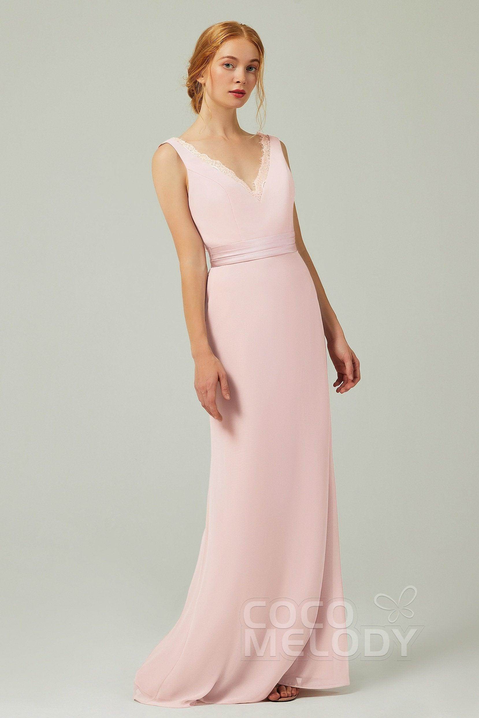 Sheath-Column Floor Length Chiffon Bridesmaid Dress CB0320 - COCOMELODY