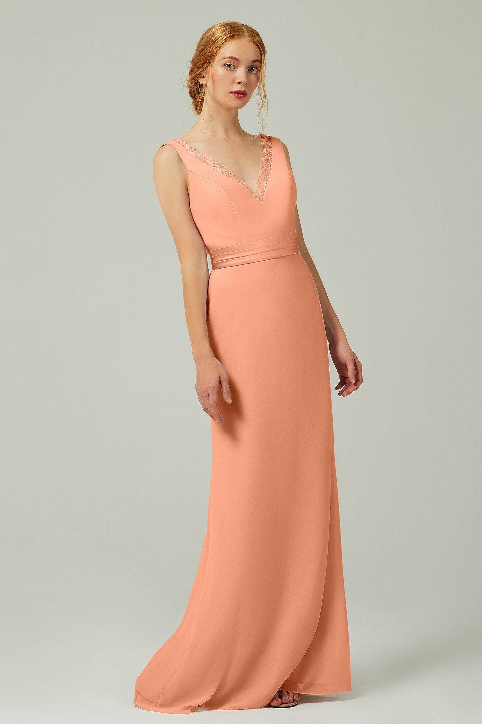 Sheath-Column Floor Length Chiffon Bridesmaid Dress CB0320 - COCOMELODY