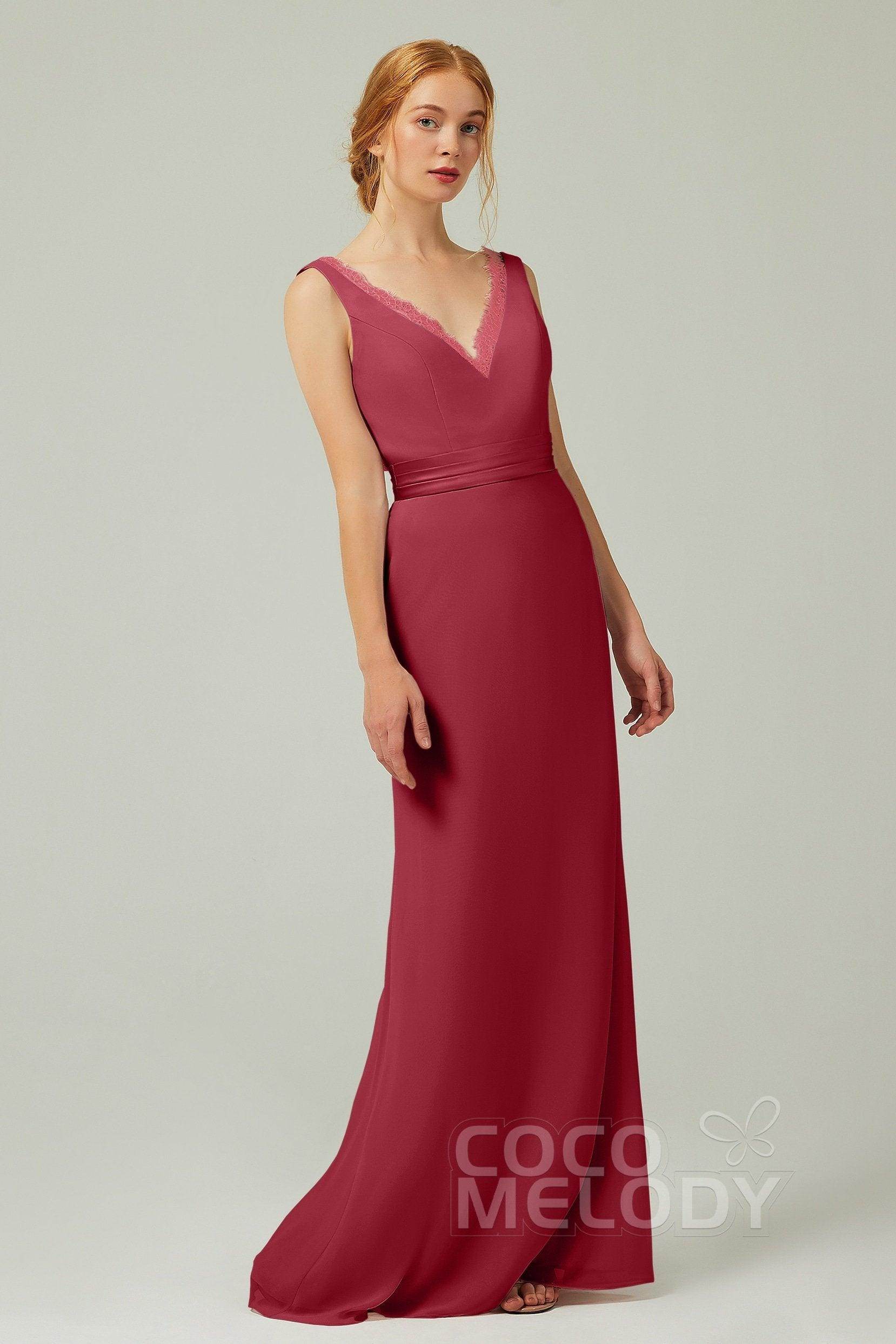 Sheath-Column Floor Length Chiffon Bridesmaid Dress CB0320 - COCOMELODY