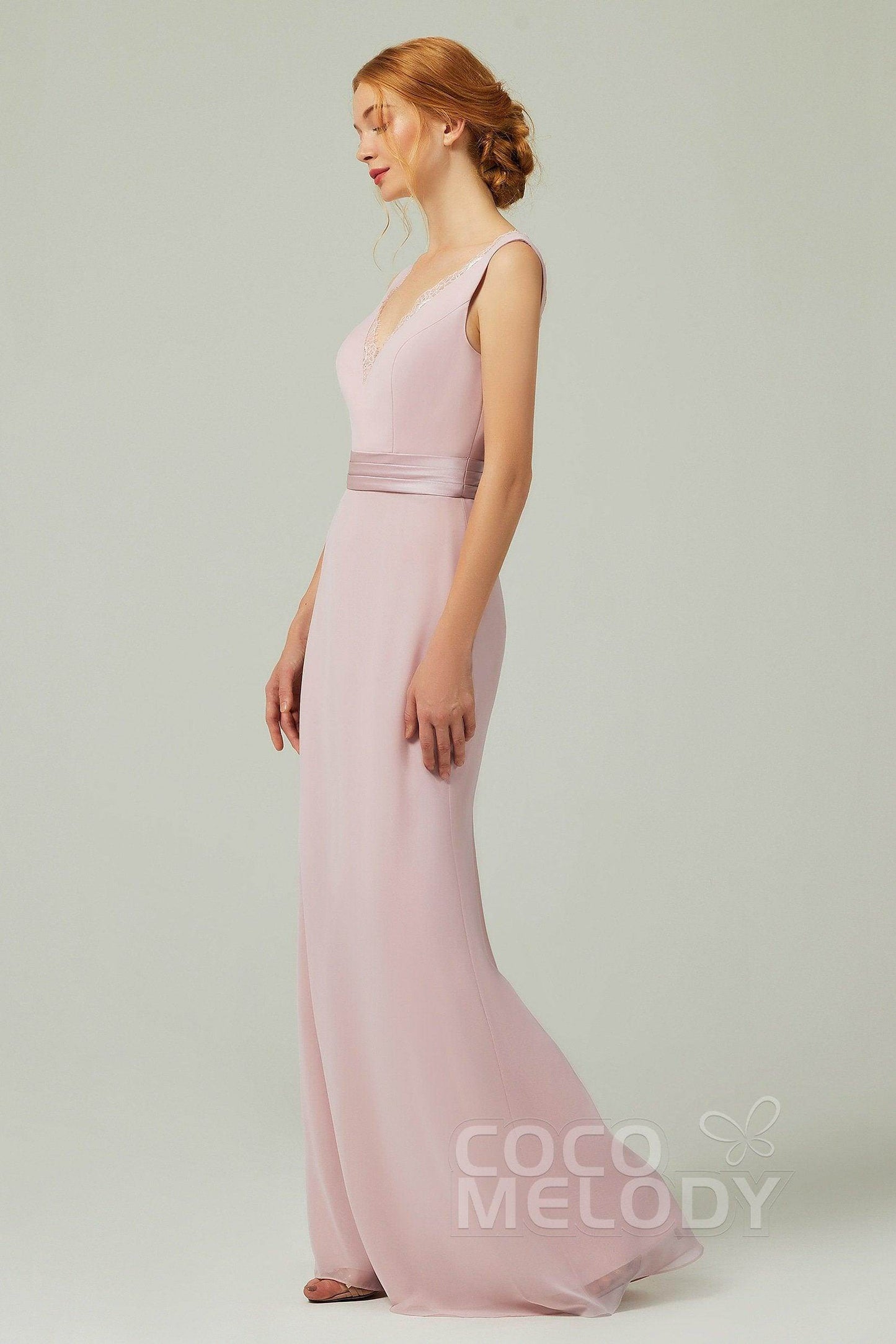 Sheath-Column Floor Length Chiffon Bridesmaid Dress CB0320 - COCOMELODY