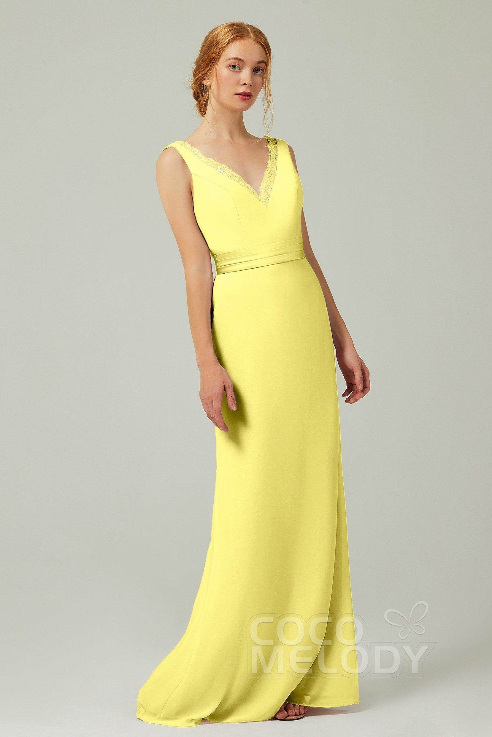 Sheath-Column Floor Length Chiffon Bridesmaid Dress CB0320 - COCOMELODY
