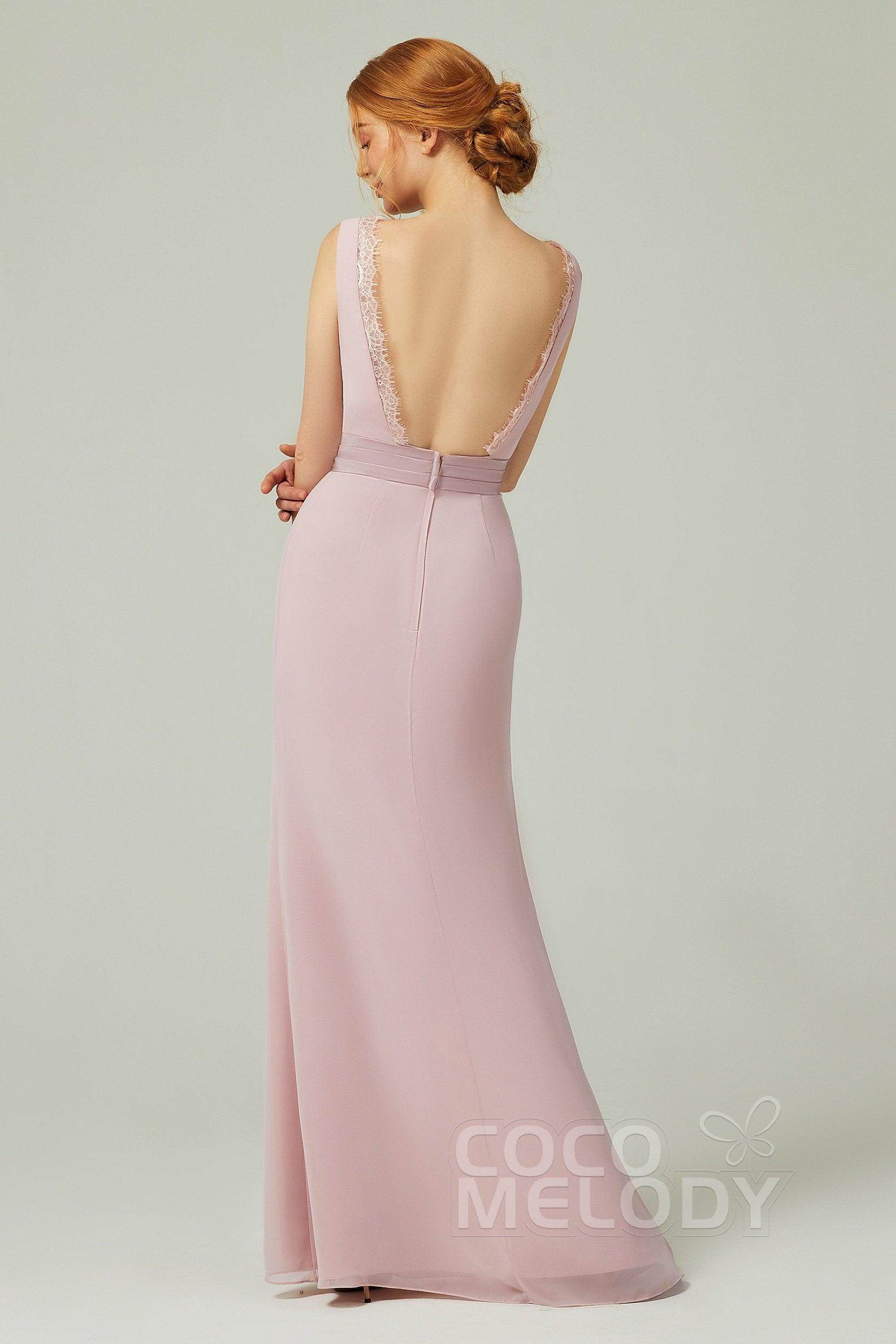Sheath-Column Floor Length Chiffon Bridesmaid Dress CB0320 - COCOMELODY