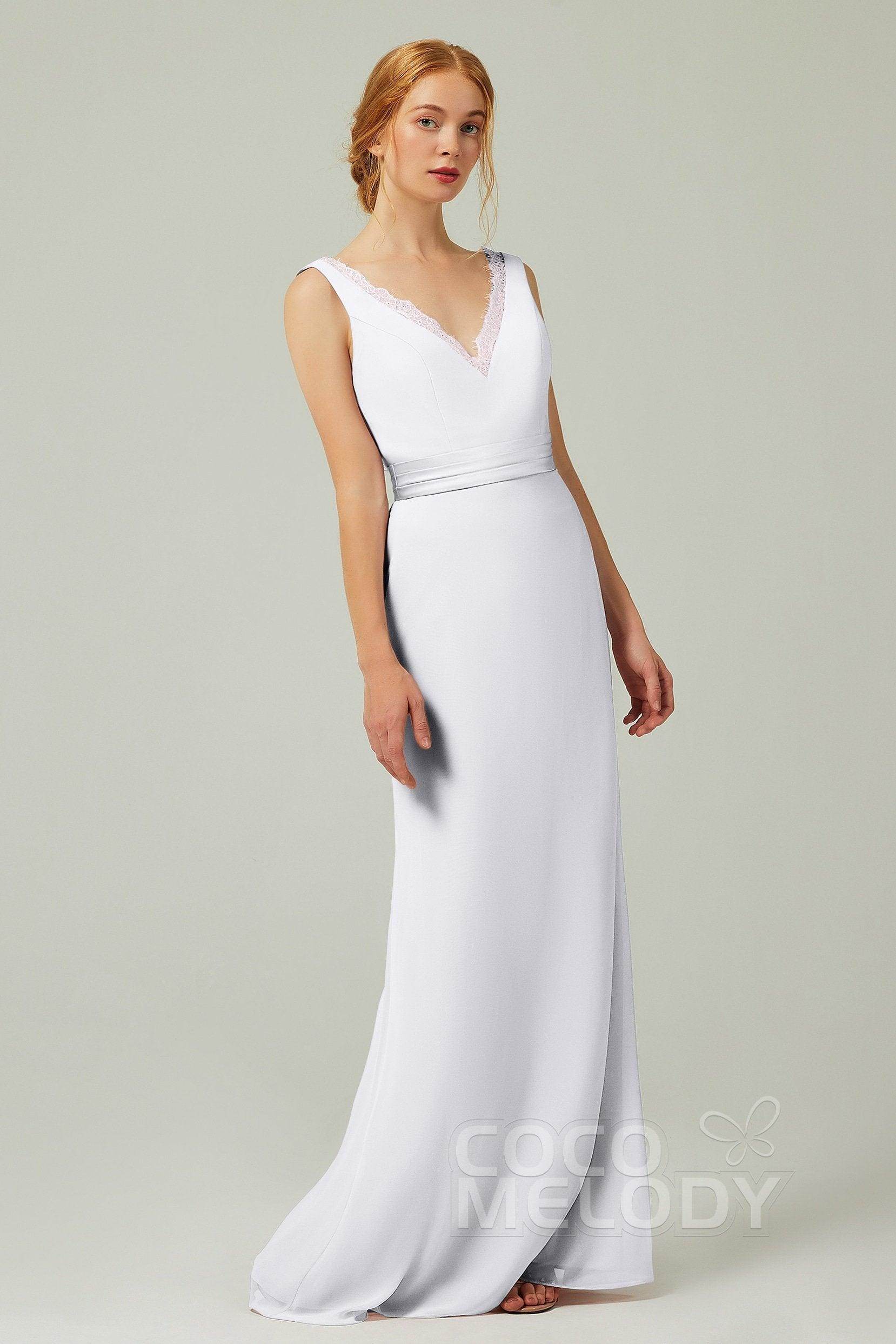 Sheath-Column Floor Length Chiffon Bridesmaid Dress CB0320 - COCOMELODY