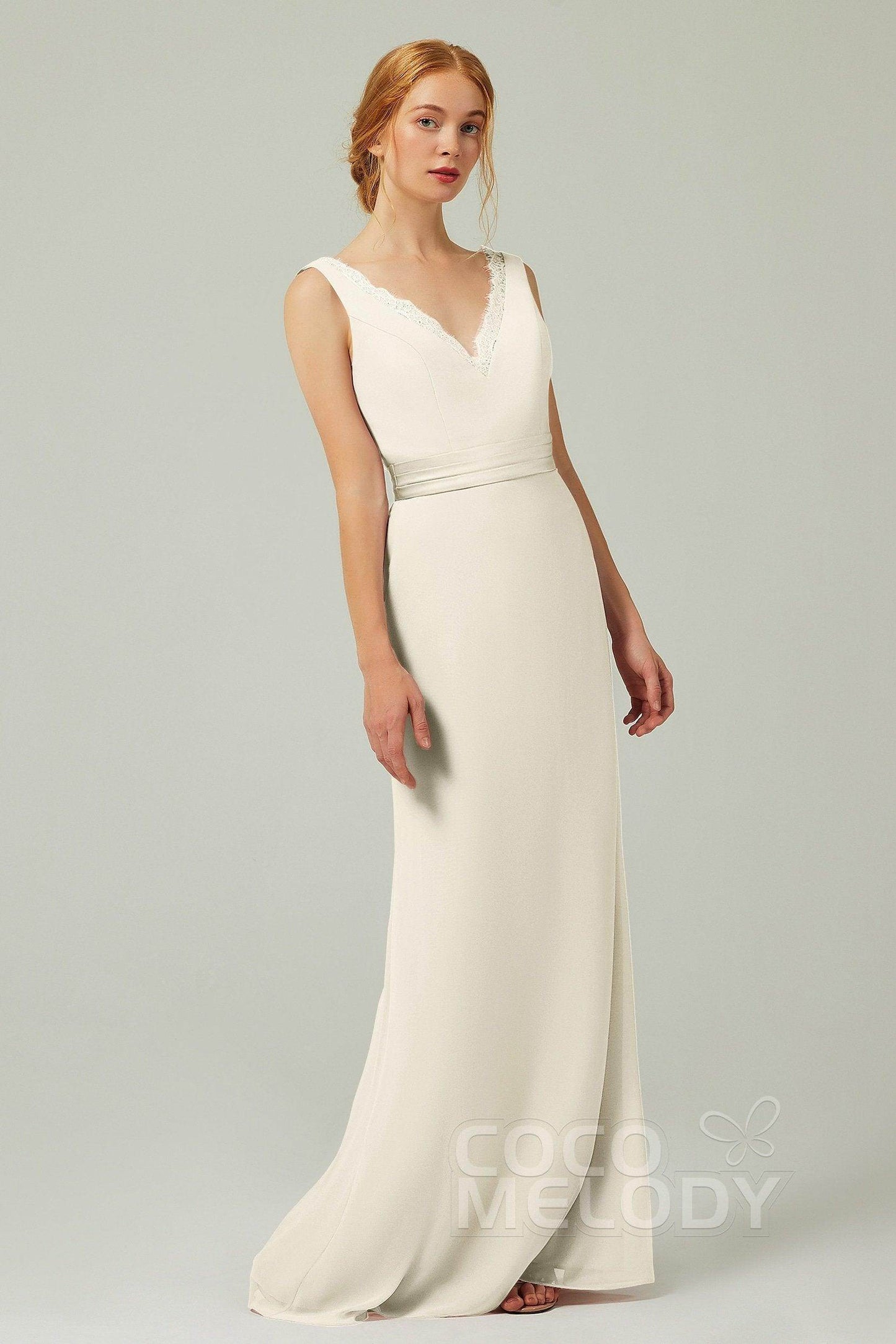 Sheath-Column Floor Length Chiffon Bridesmaid Dress CB0320 - COCOMELODY