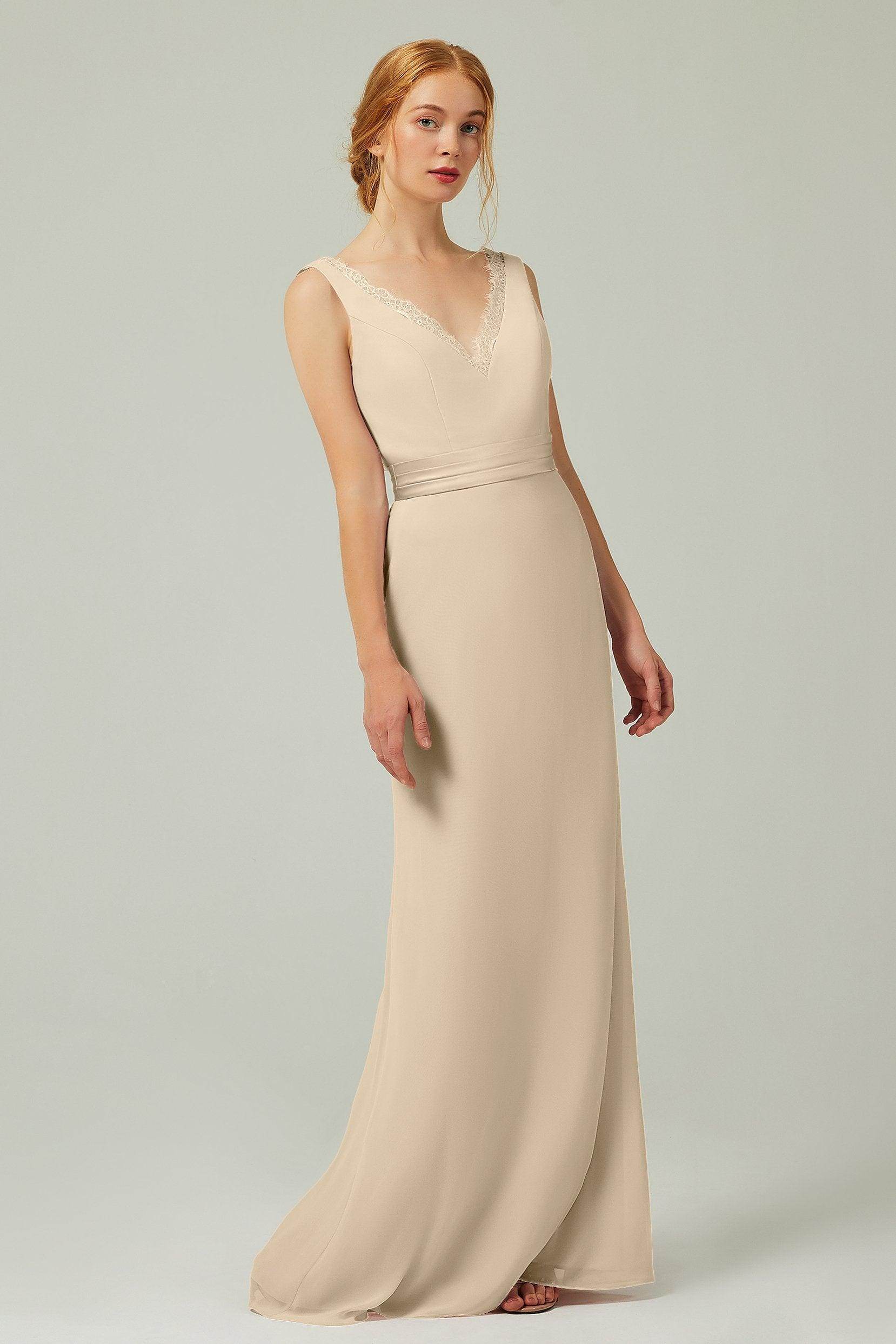 Sheath-Column Floor Length Chiffon Bridesmaid Dress CB0320 - COCOMELODY