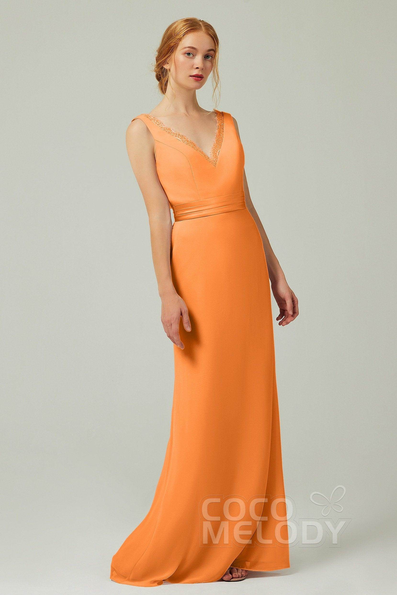 Sheath-Column Floor Length Chiffon Bridesmaid Dress CB0320 - COCOMELODY