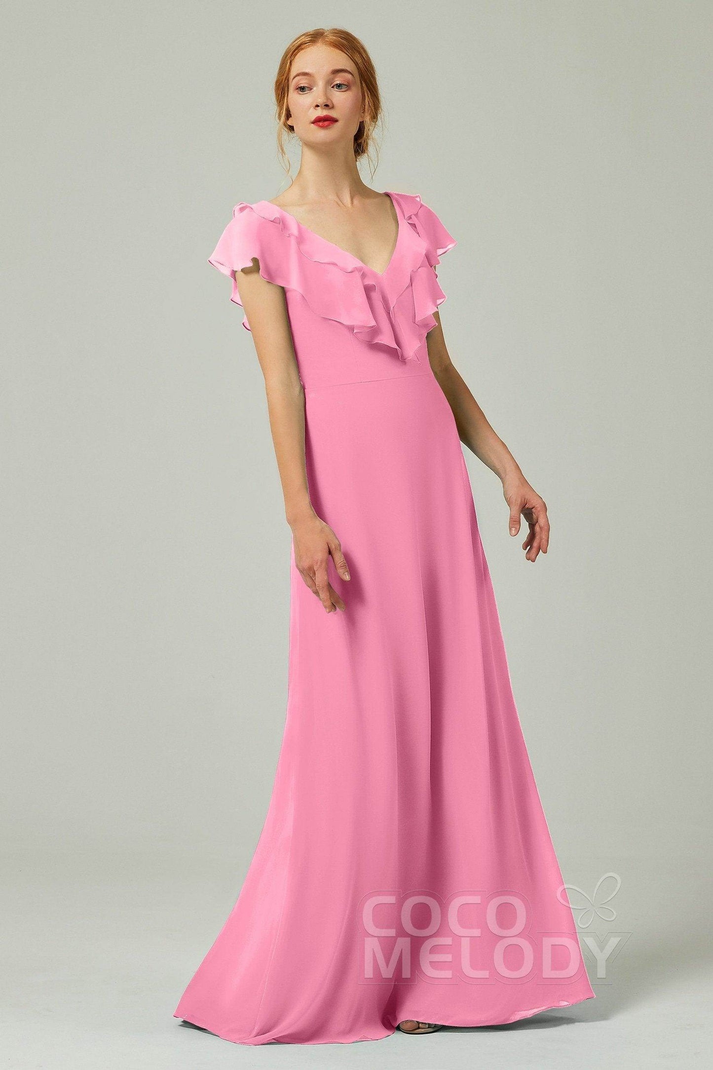A-Line Floor Length Chiffon Bridesmaid Dress CB0323 - COCOMELODY