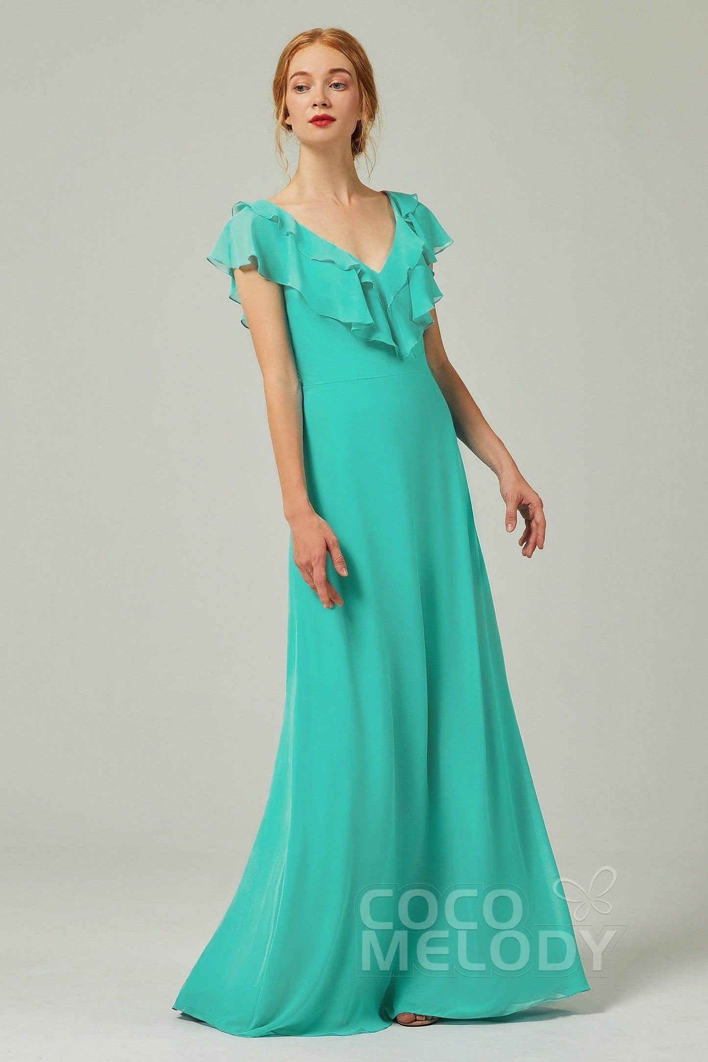 A-Line Floor Length Chiffon Bridesmaid Dress CB0323 - COCOMELODY