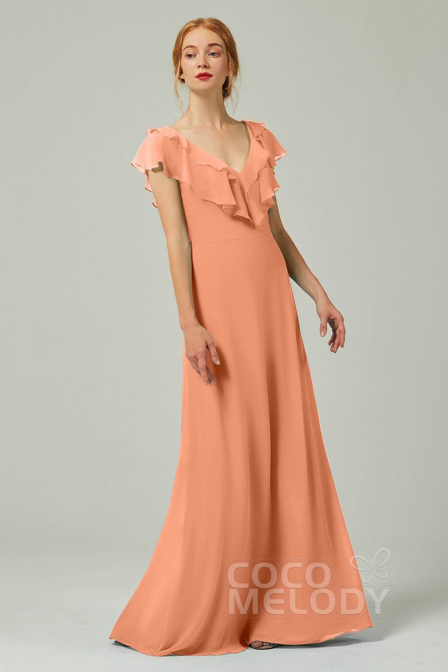 A-Line Floor Length Chiffon Bridesmaid Dress CB0323 - COCOMELODY