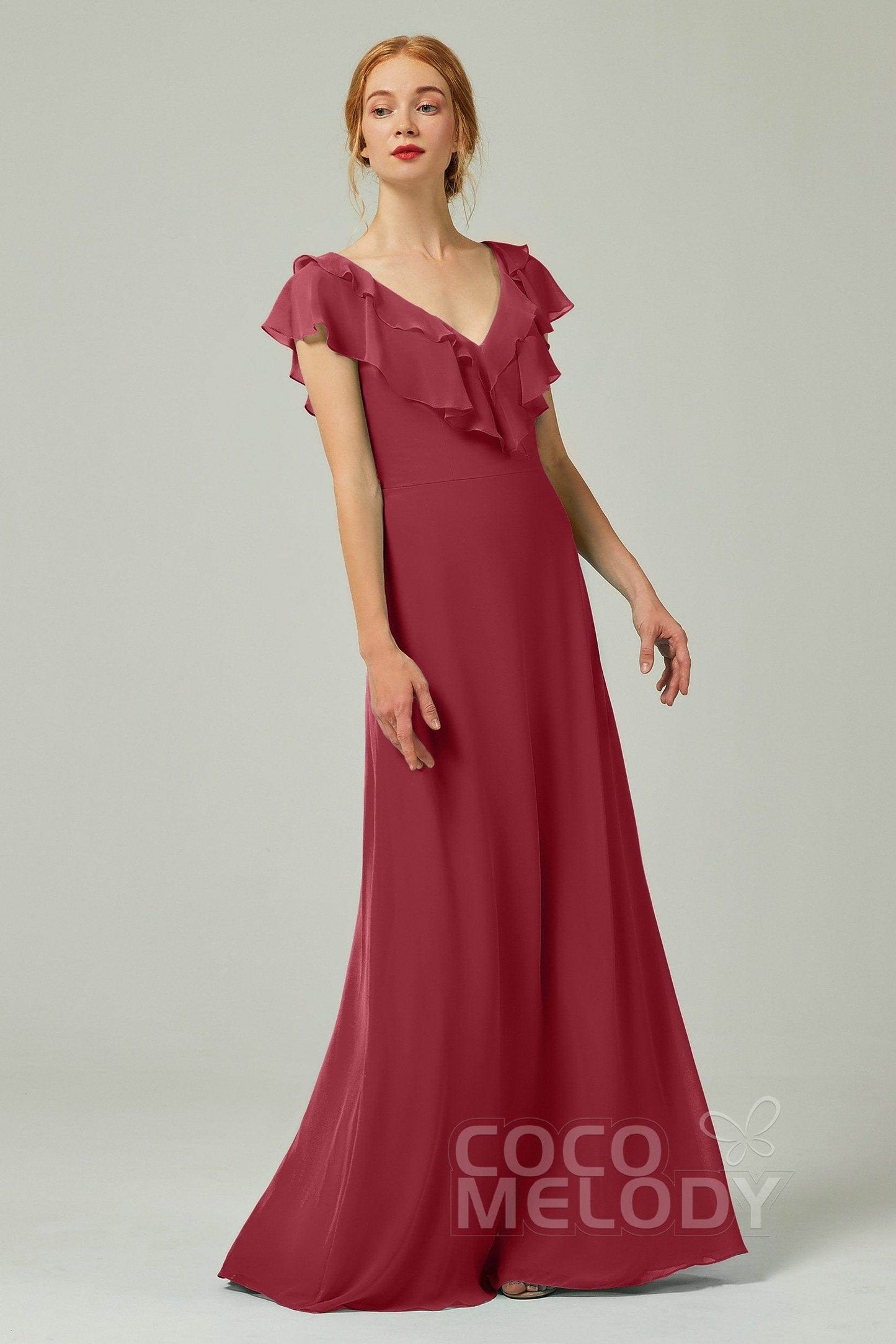 A-Line Floor Length Chiffon Bridesmaid Dress CB0323 - COCOMELODY