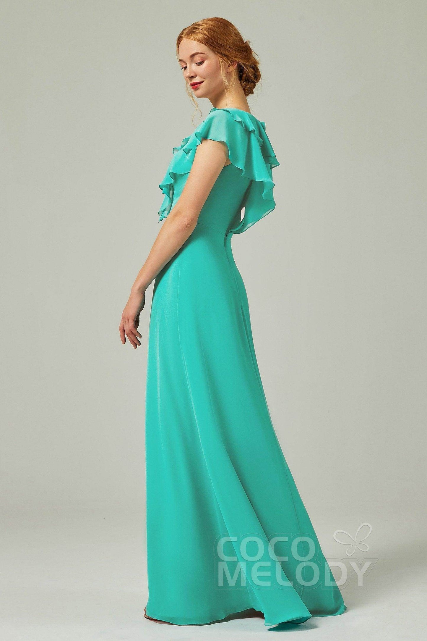 A-Line Floor Length Chiffon Bridesmaid Dress CB0323 - COCOMELODY